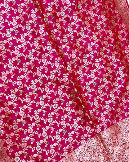 Hot Pink Pure Katan Handloom Silk - All Over Jaal Work With Tilfi Meenakari Banarasi Saree