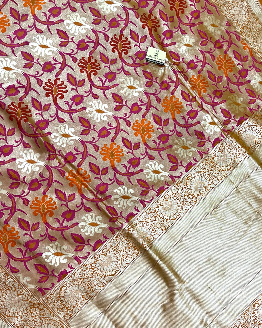 Rust Pure Katan Handloom Silk - All Over Jaal Work with Meenakari Banarasi Saree