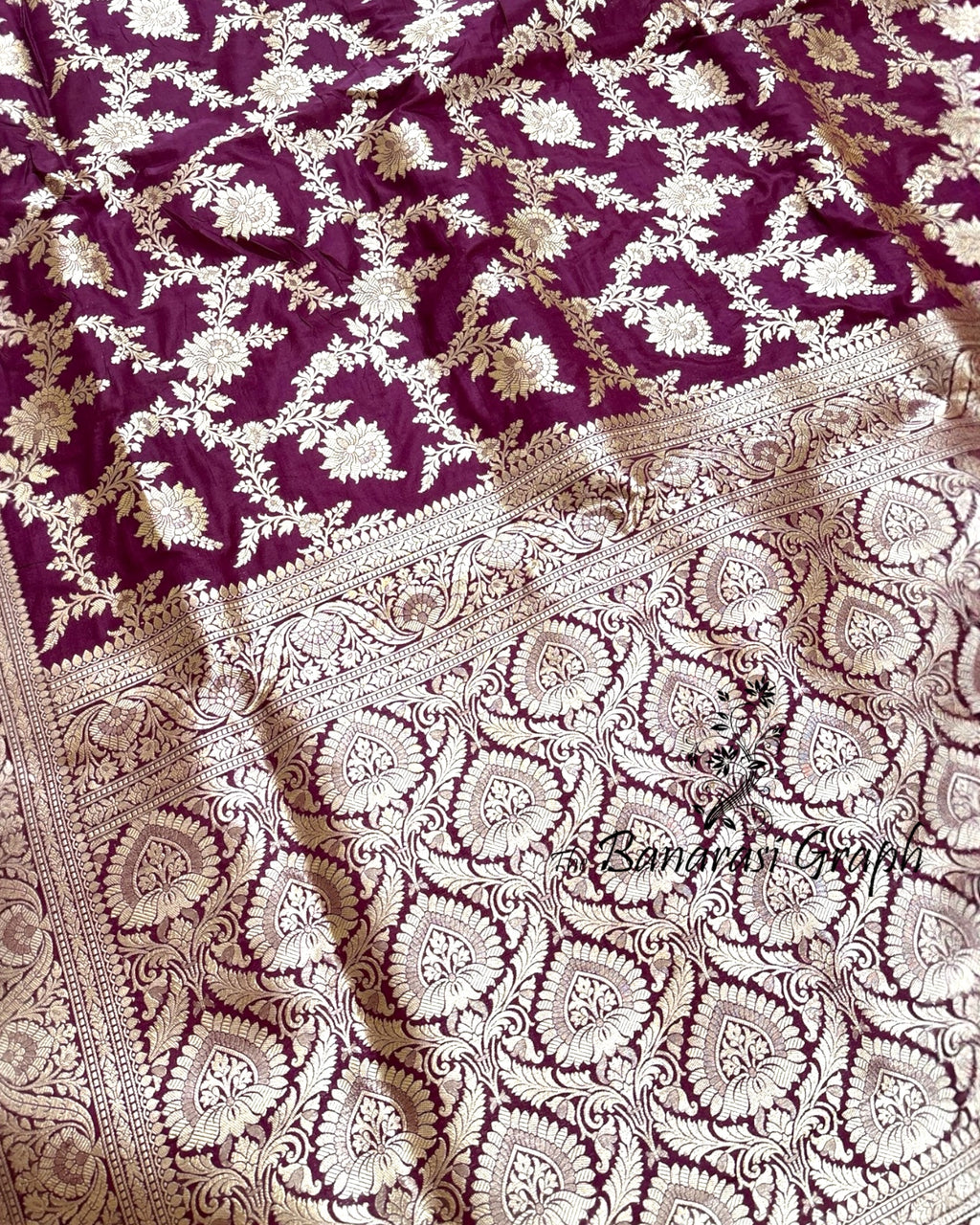 Violet Pure Katan Handloom Silk - All Over Jaal Work Banarasi Saree