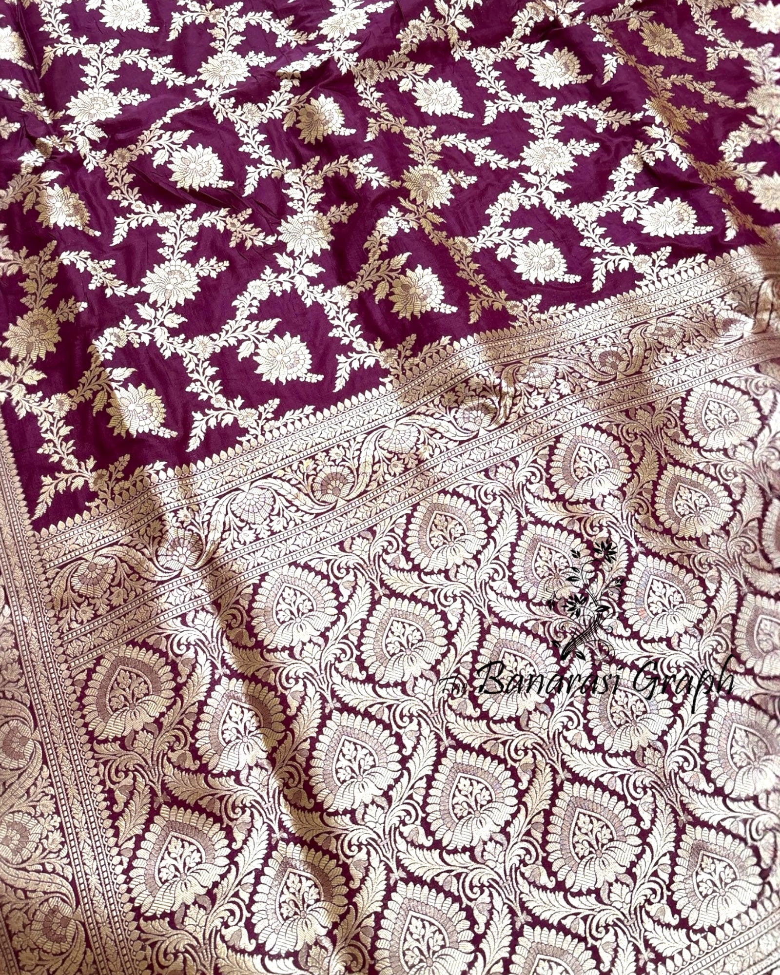 Violet Pure Katan Handloom Silk - All Over Jaal Work Banarasi Saree