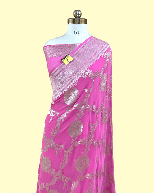 Pure Chiffon Georgette Water Zari Handloom - All Over Jaal Work Banarasi Saree