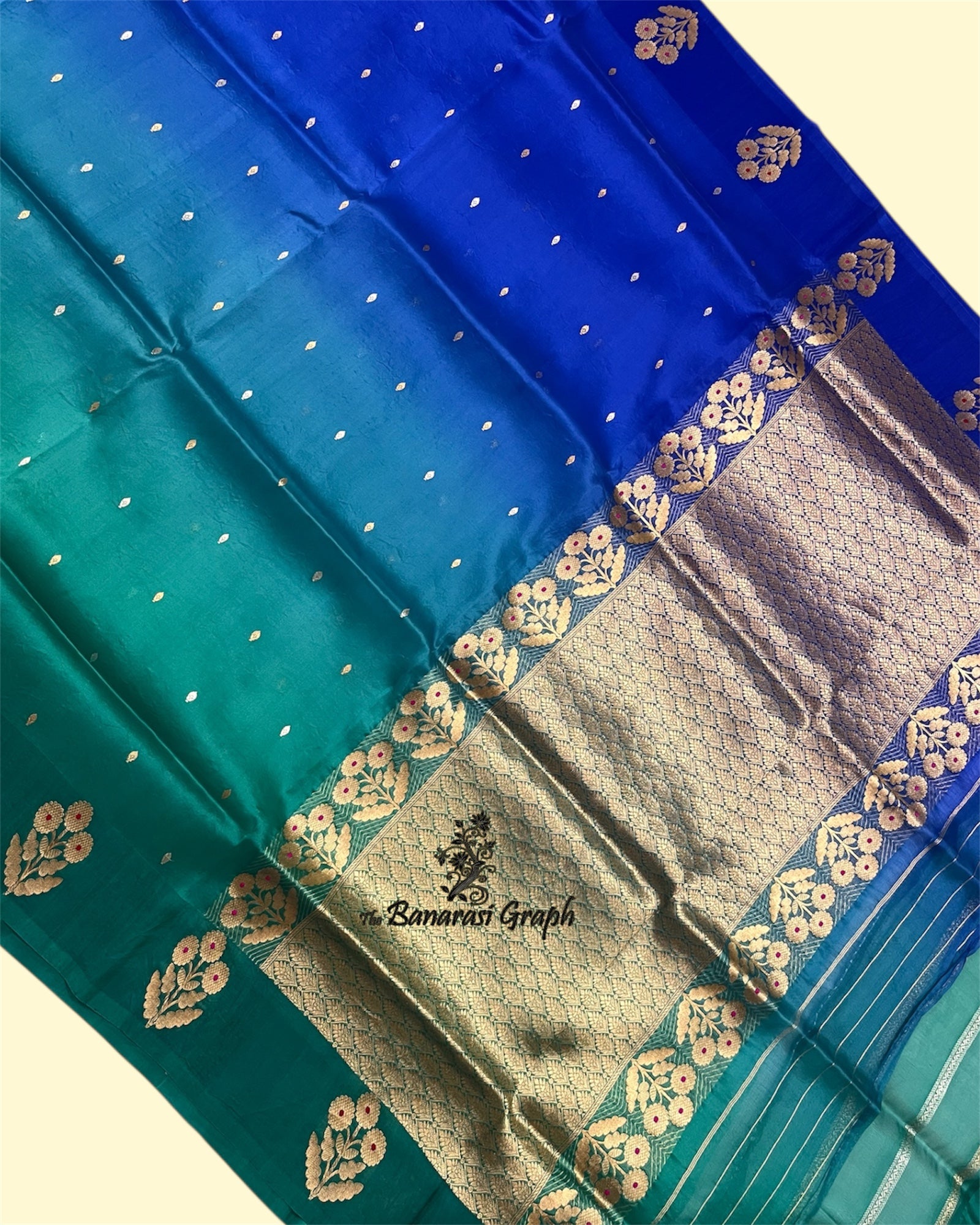 Dual Shade Pure Kora Handloom Silk - Kadhua Motifs with Meenakari Banarasi Saree