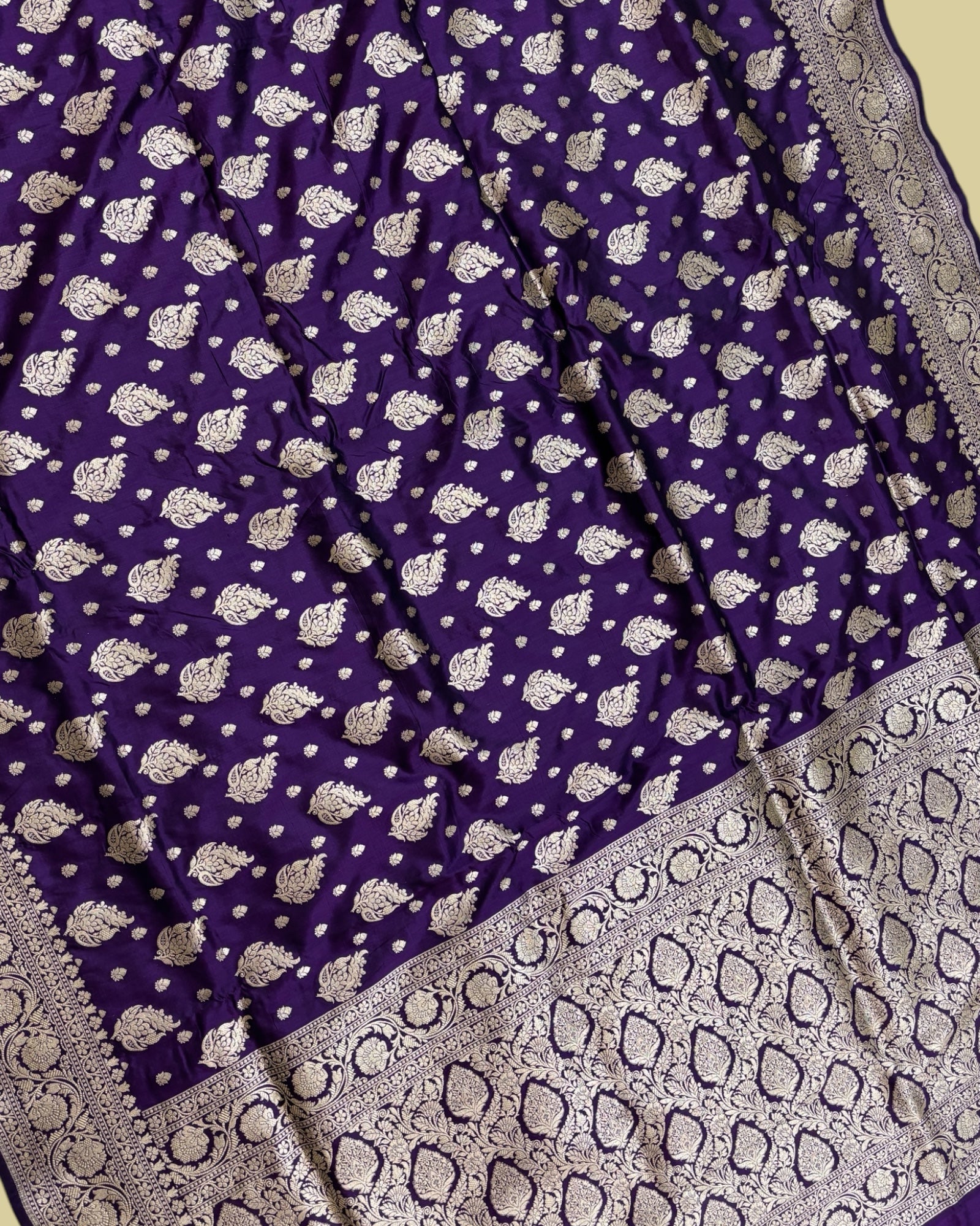 Violet Pure Katan Handloom Silk - All Over Jaal Work Banarasi Saree