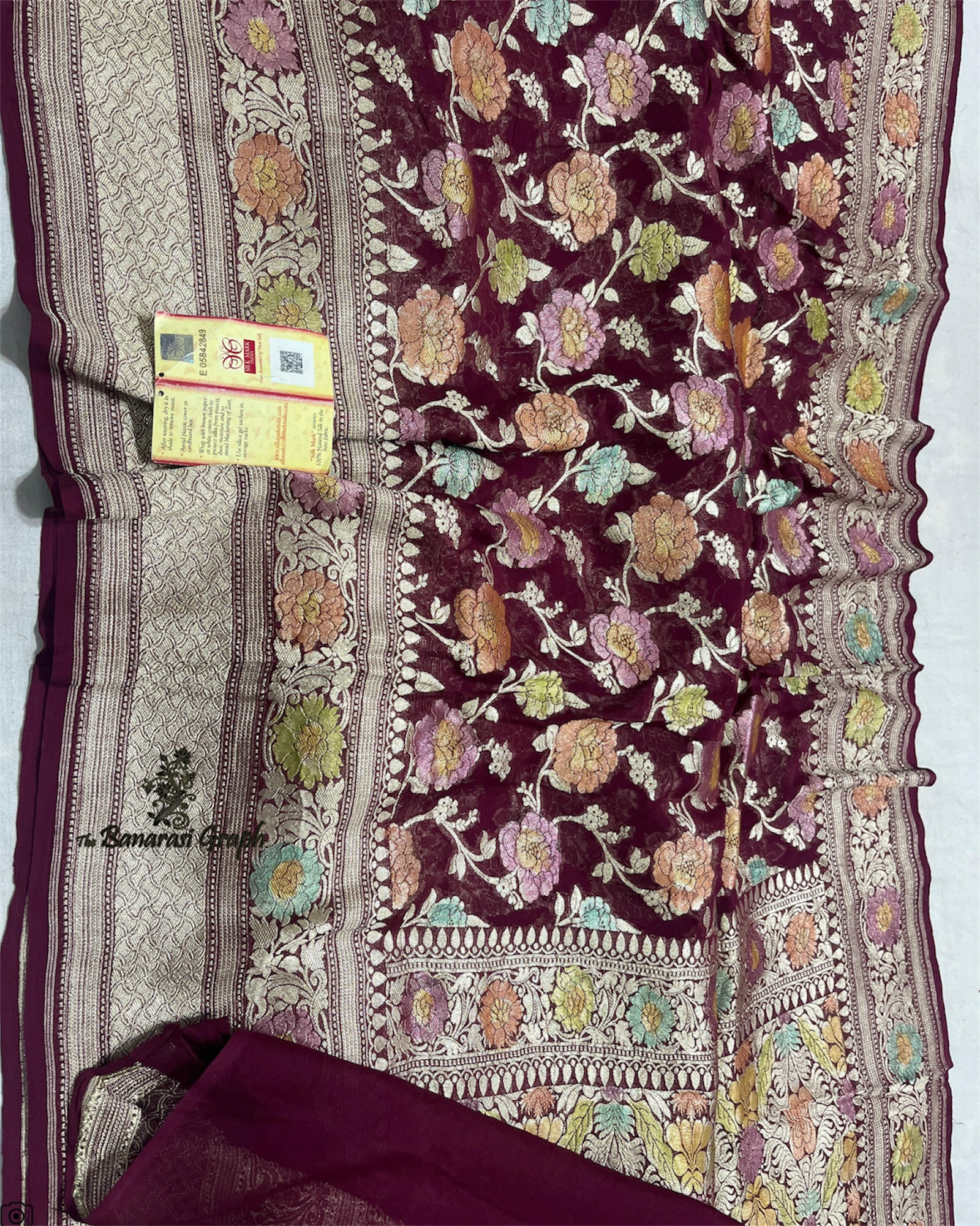 Khaddi Georgette Water Zari with Handbrush Meenakari - Pure Banarasi Saree