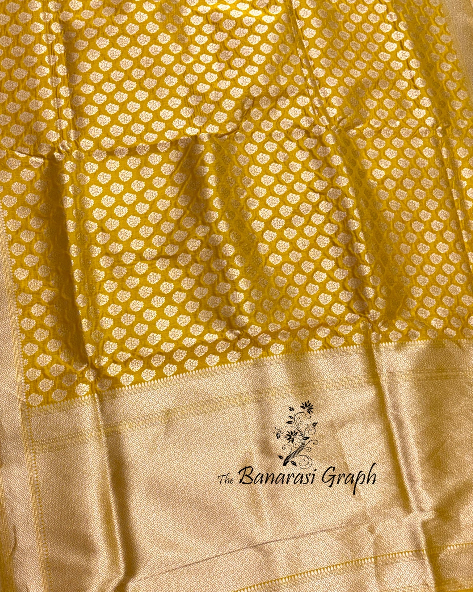 Yellow Pure Katan Handloom Silk - All Over Booti Work Banarasi Saree