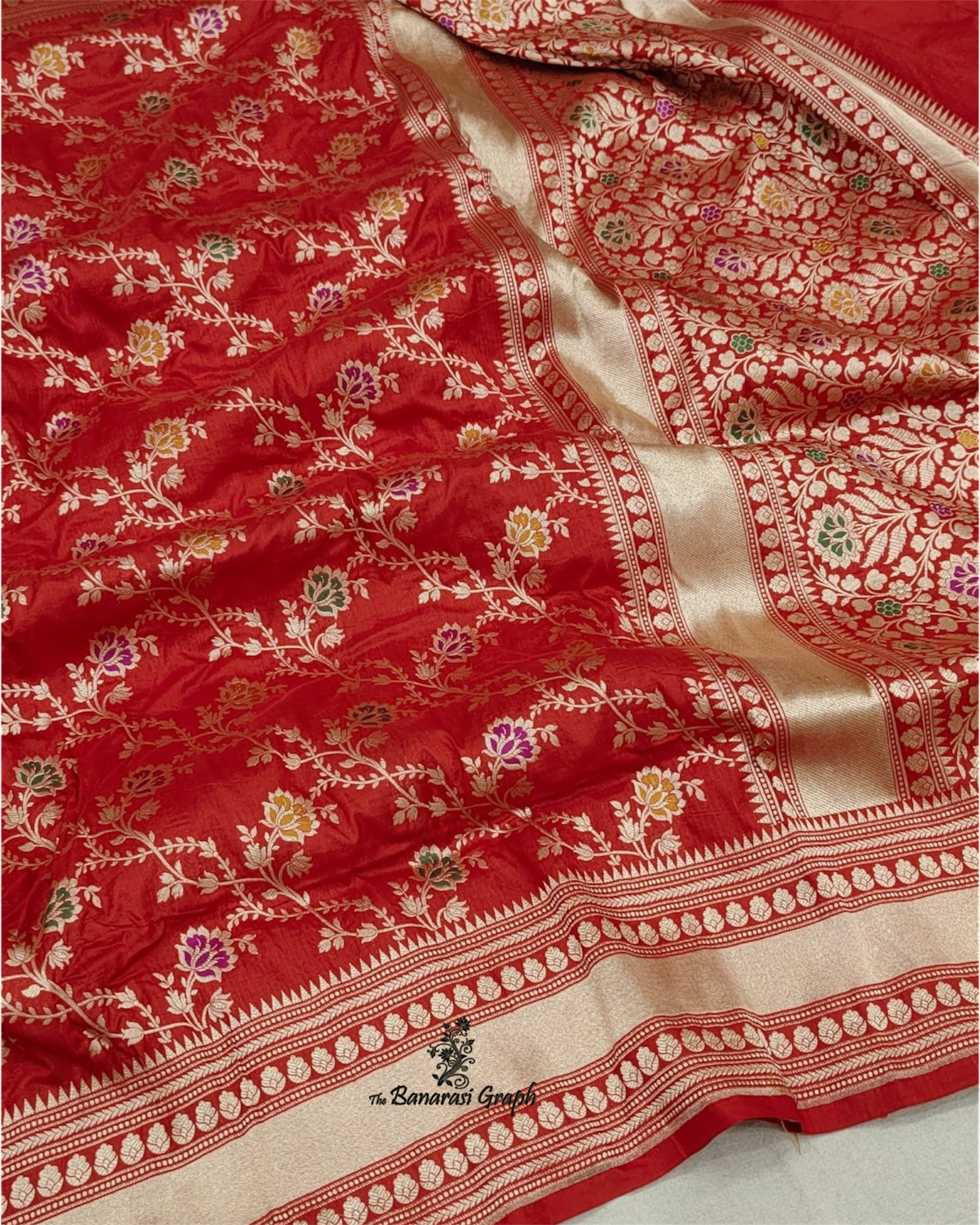 Red Pure Katan Handloom Silk - All Over Jaal Work with Meenakari Banarasi Saree