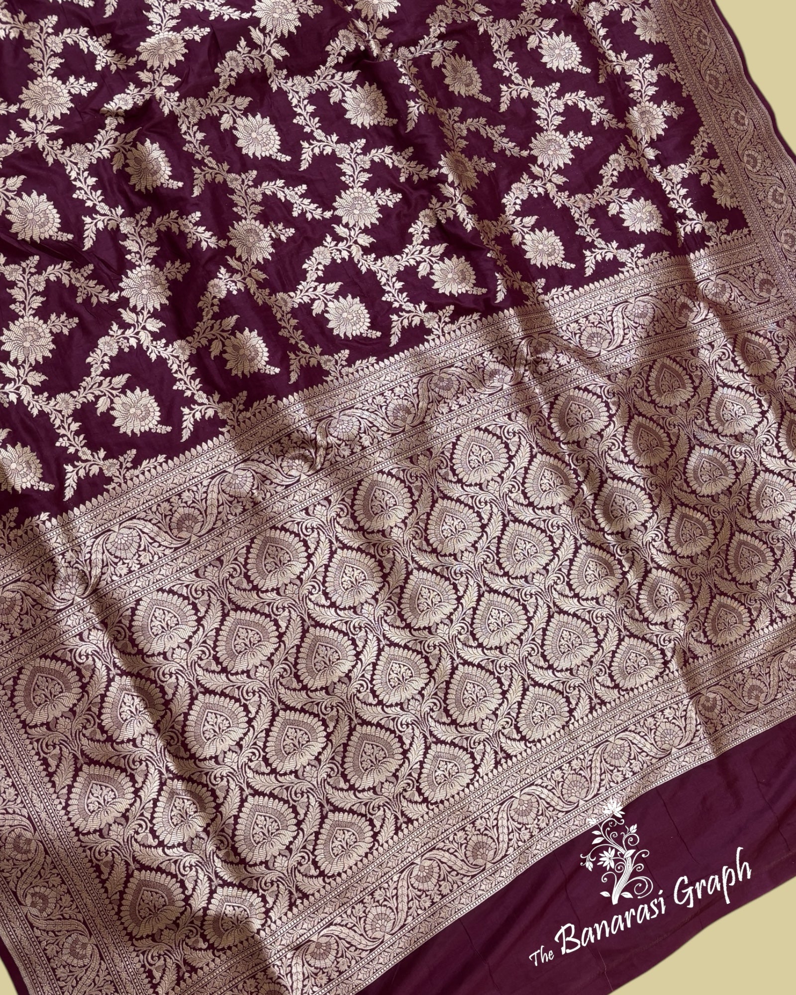 Violet Pure Katan Handloom Silk - All Over Jaal Work Banarasi Saree