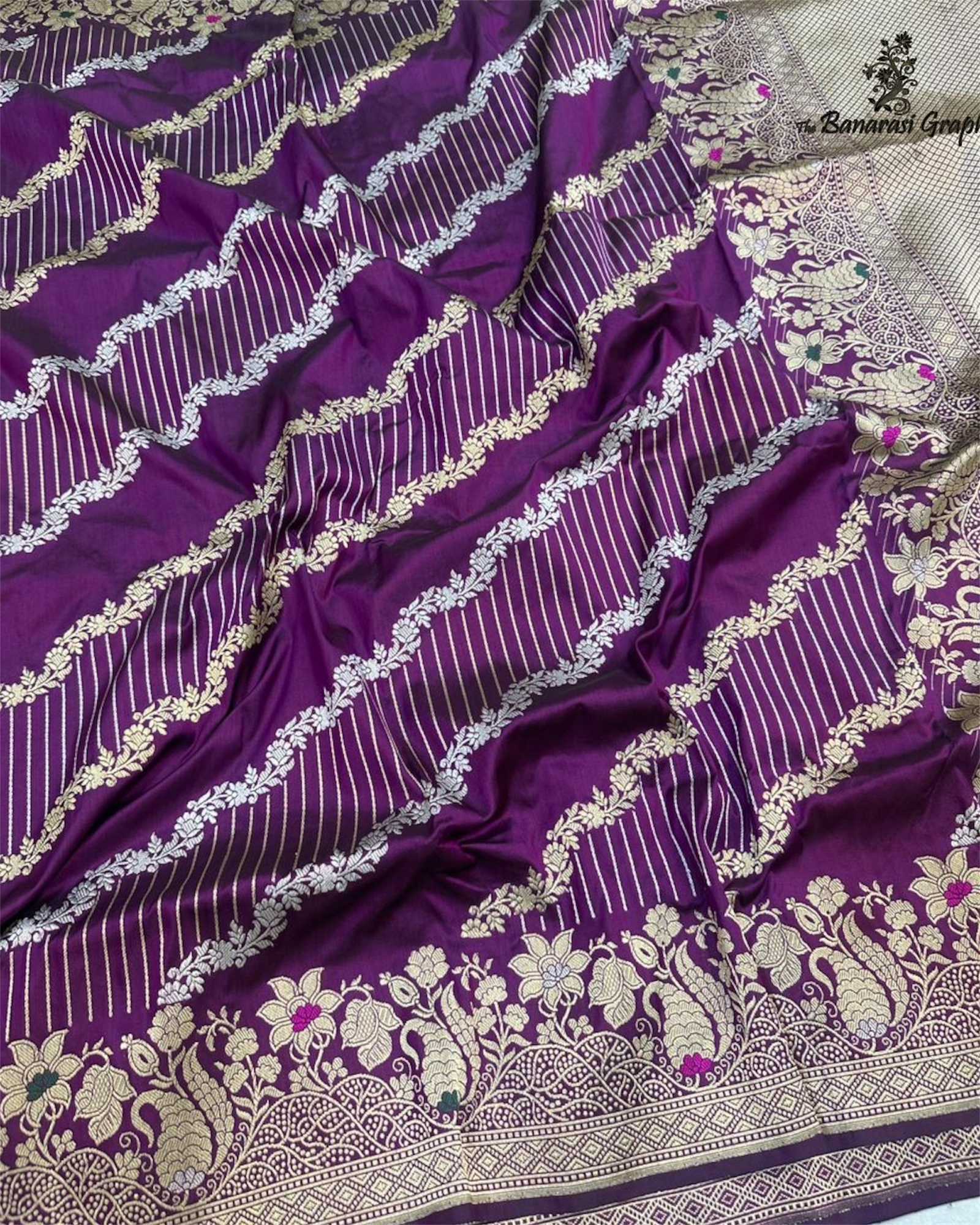 Pure Katan Handloom Silk - Kadhua Motifs Sona Rupa Work with Meenakari Banarasi Saree