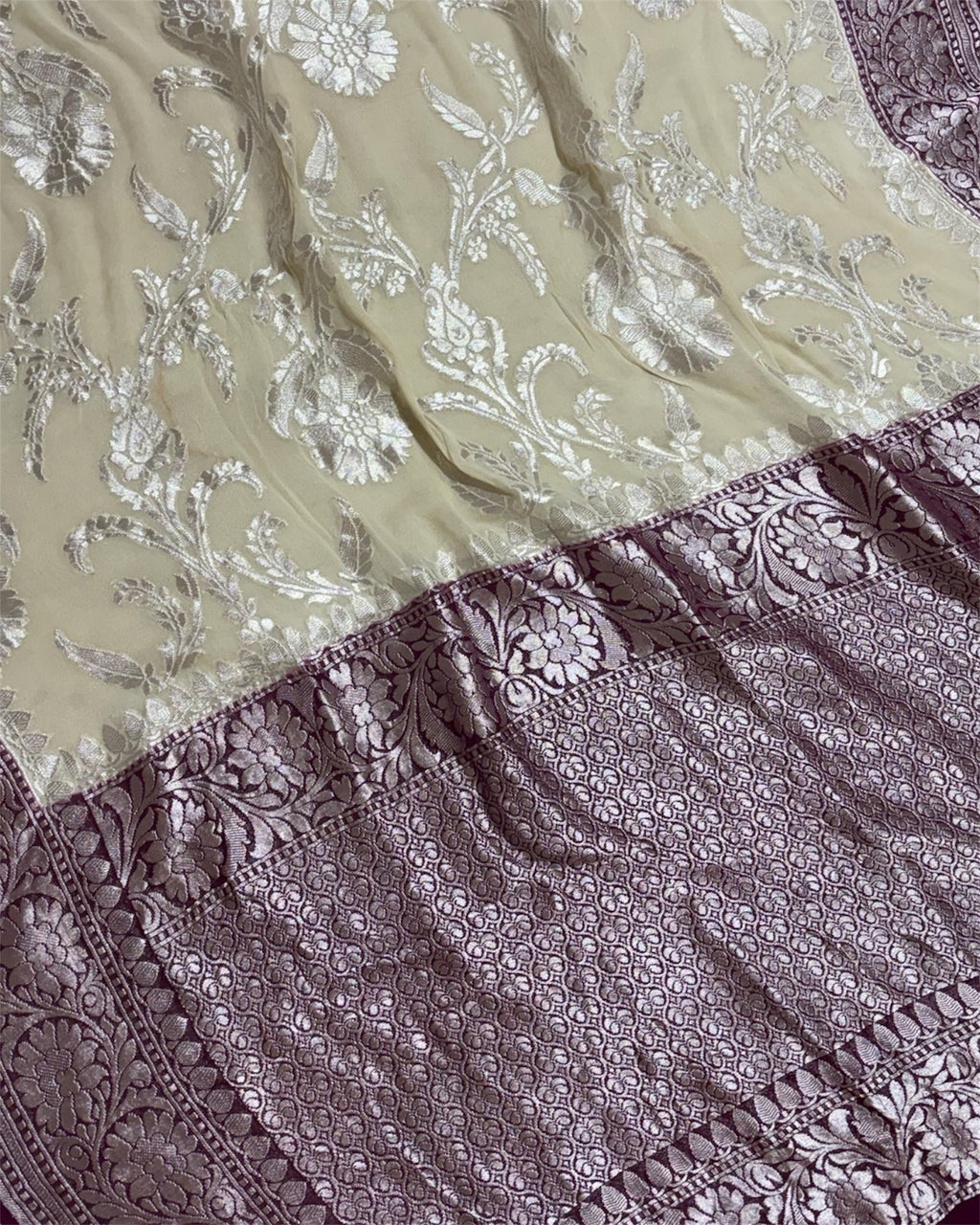 Khaddi Georgette Water Zari - All Over Jaal Work Pure Banarasi Saree