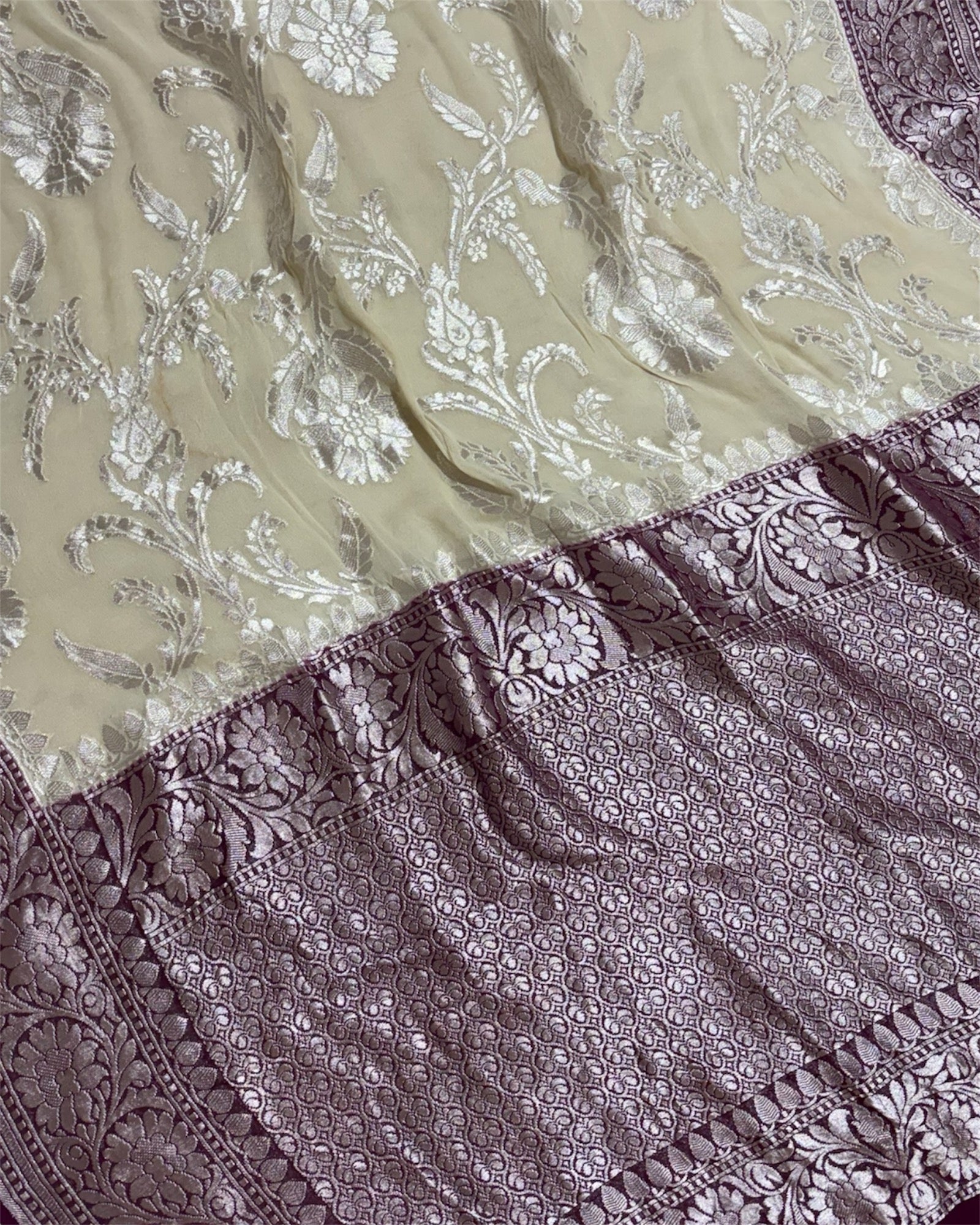Khaddi Georgette Water Zari - All Over Jaal Work Pure Banarasi Saree