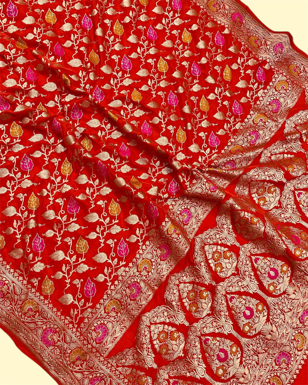 Premium Mashru Silk - All Over Jaal Work with Meenakari Banarasi Saree