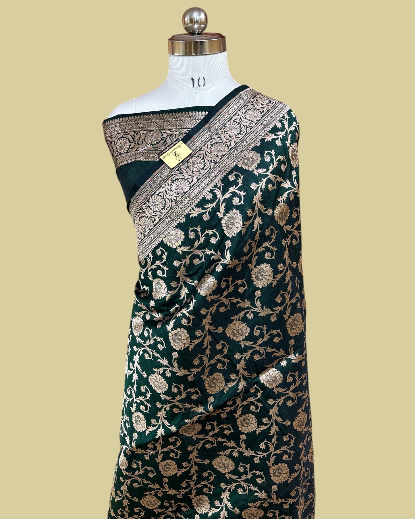 Dark Green Pure Katan Uppada Handloom Silk - All Over Jaal Work Banarasi Saree