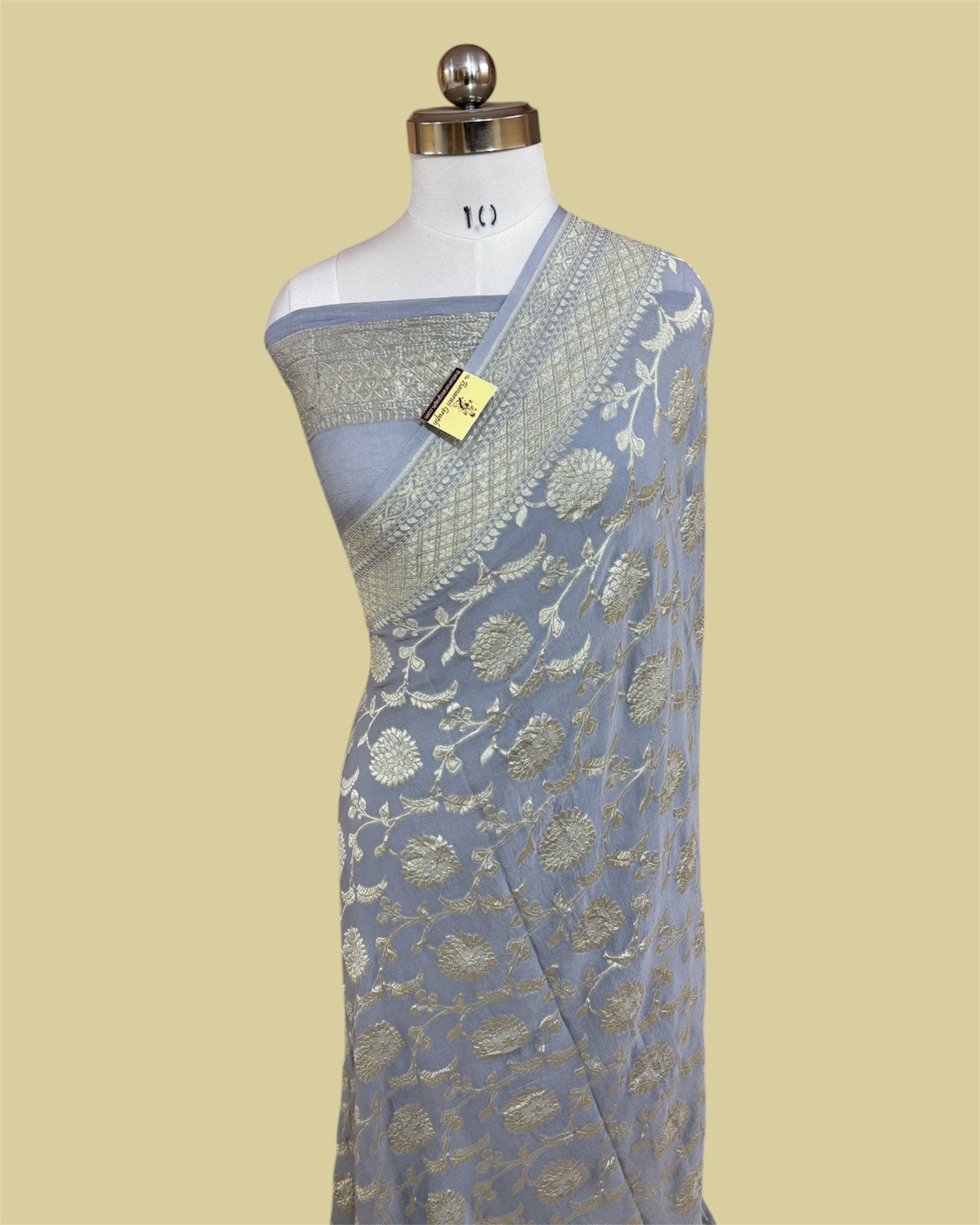 Grey Khaddi Georgette Water Zari - All Over Jaal Work Pure Banarasi Saree
