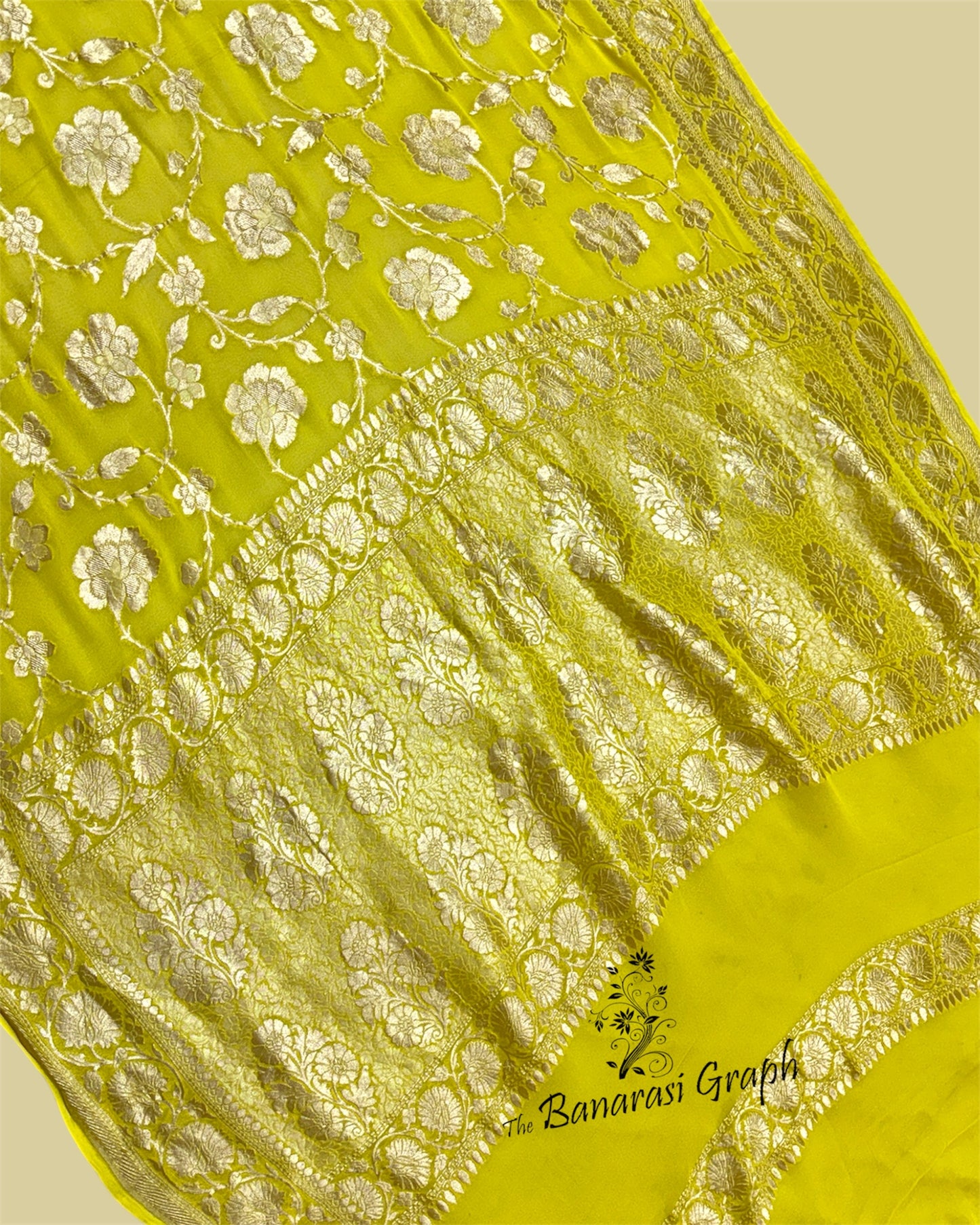 Yellow Khaddi Chiffon Georgette Water Zari - All over Jaal Work Banarasi Saree