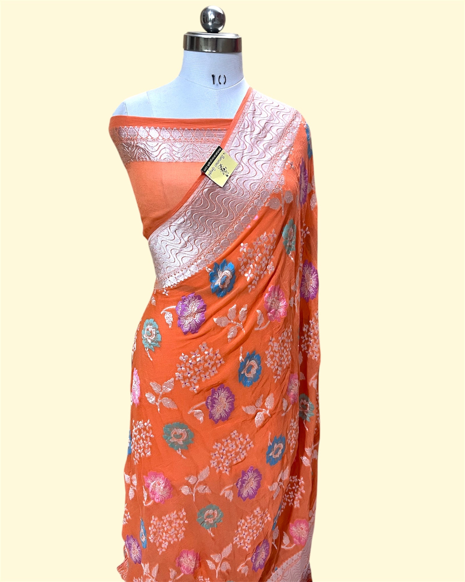 Pure Khaddi Georgette Water Zari - All Over Jaal Work with Meenakari Banarasi Saree