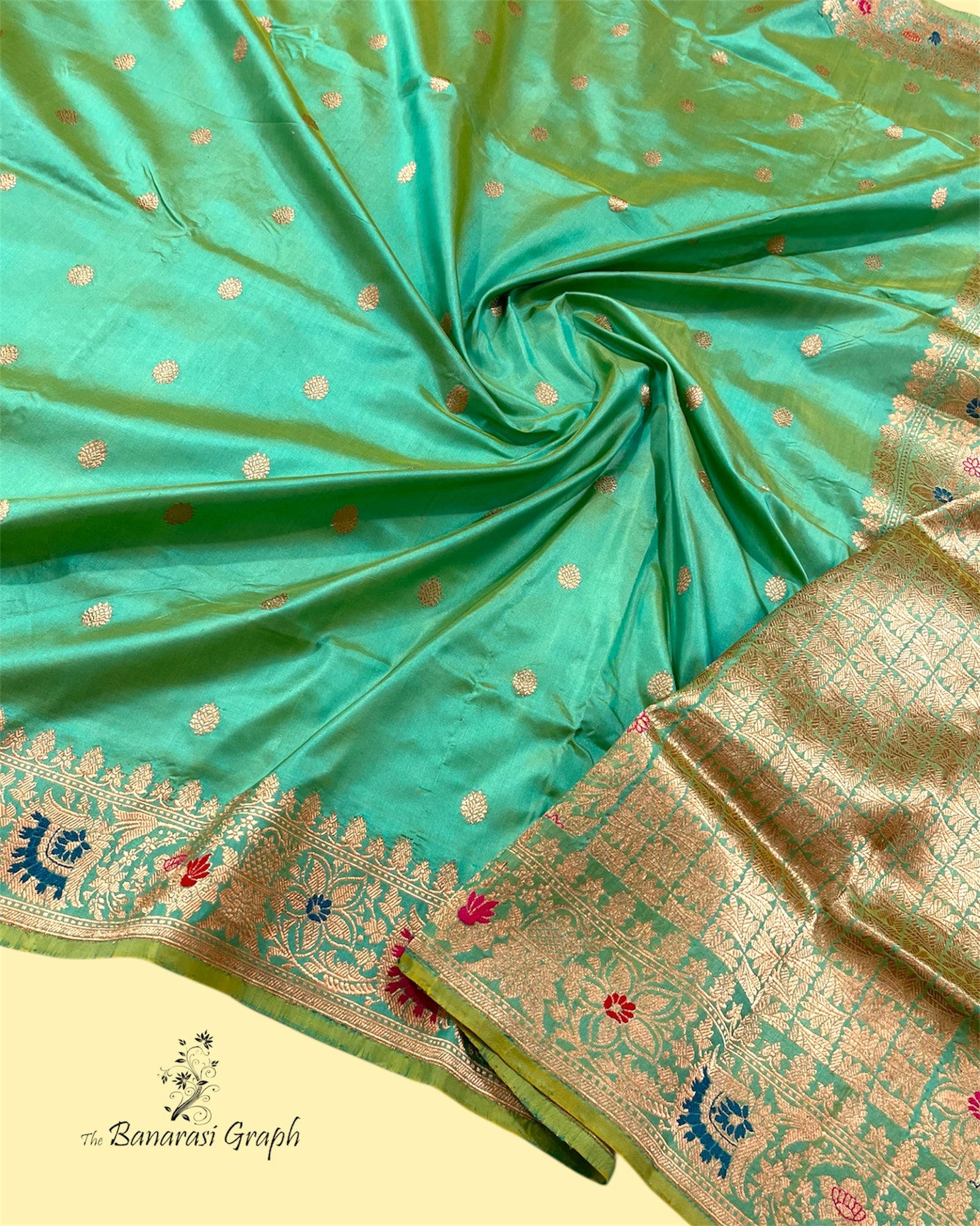 C Green Pure Katan Handloom Silk - Kadhua Motifs with Meenakari Banarasi Saree