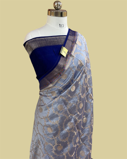 Grey Pure Chiniya Silk - All Over Jaal Work Banarasi Saree