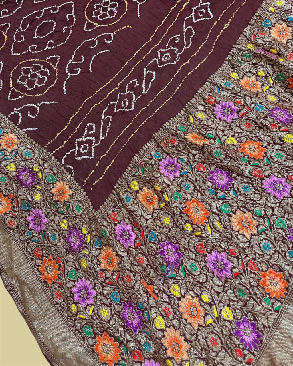 Pure Khaddi Georgette Handloom Bhandhni with Kadhua Border - Banarasi Saree