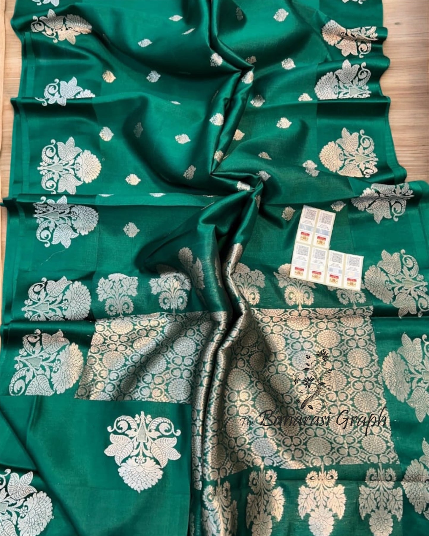 Bottle Green Pure Raw Mango Kadhua Handloom Silk - Banarasi Saree