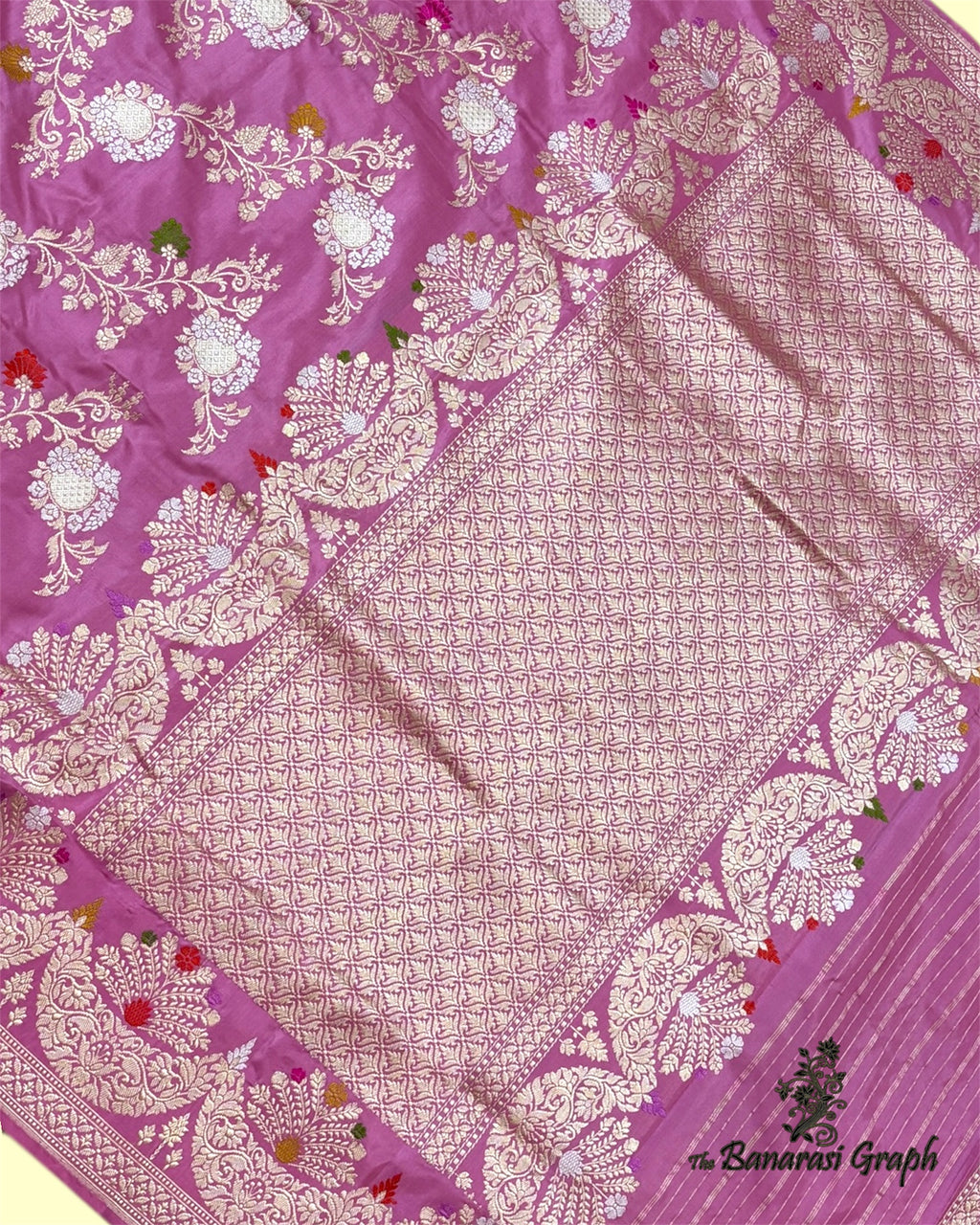 Pink Pure Katan Handloom Silk - All Over Jaal Work Kadhua Motifs with Meenakari Sona Rupa Banarasi Saree