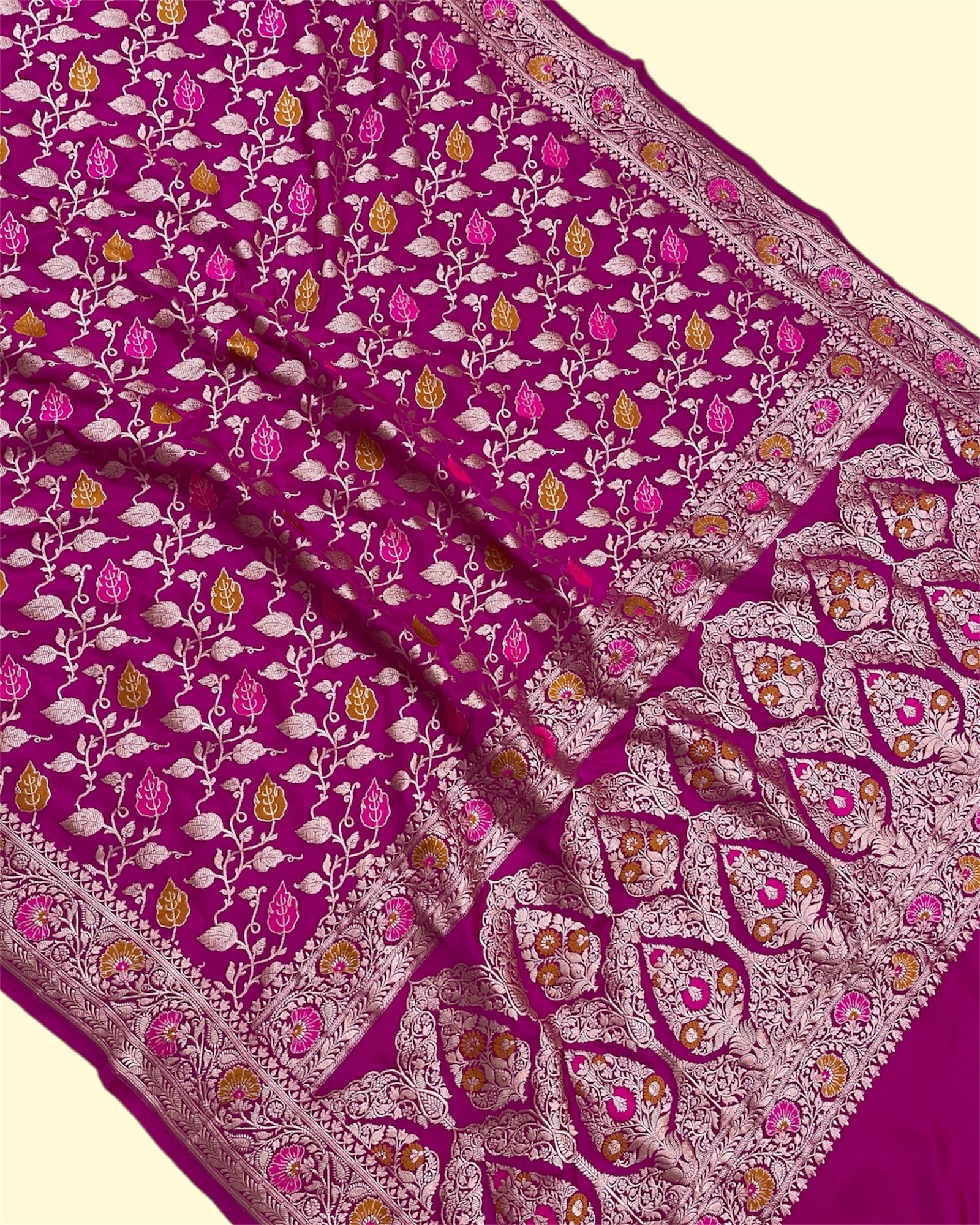 Premium Mashru Silk - All Over Jaal Work with Meenakari Banarasi Saree