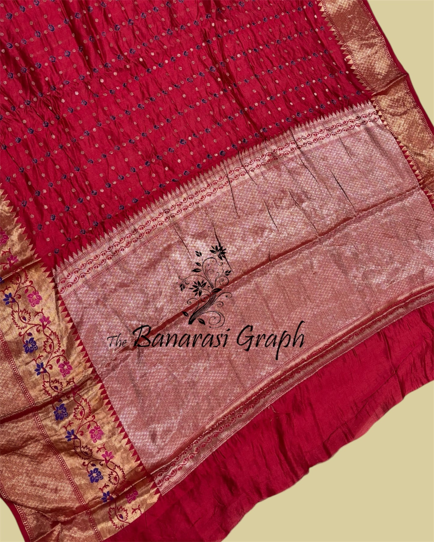 Red Pure Chiniya Bhandej Silk - Banarasi Saree