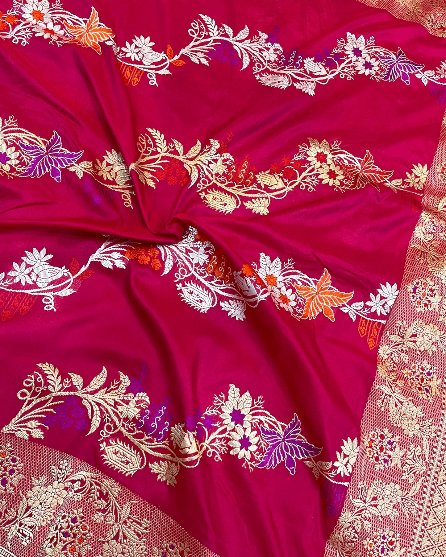 Pure Katan Kadhua Handloom Silk - Strip Sona Rupa with Meenakari Banarasi Saree