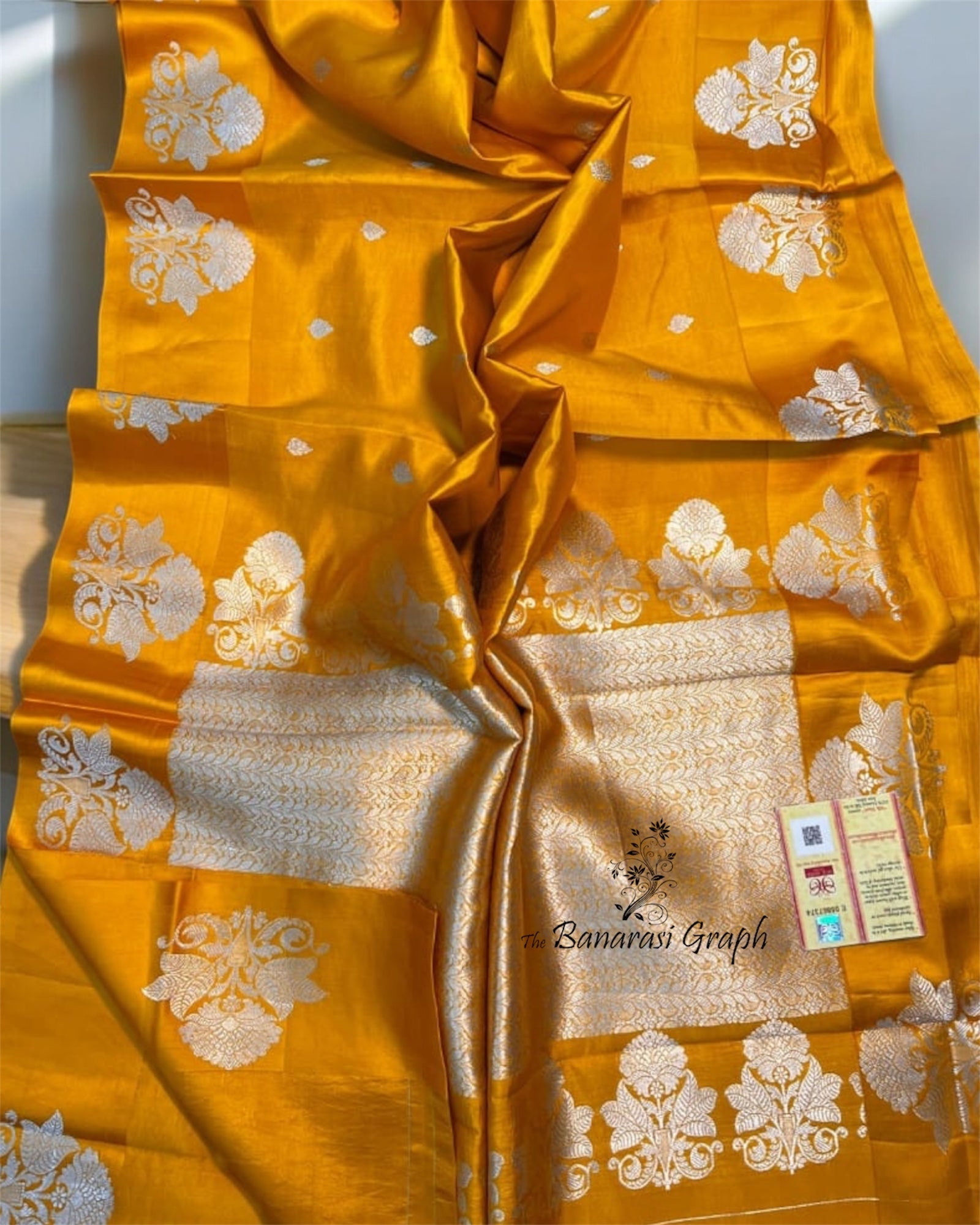Gold Pure Raw Mango Kadhua Handloom Silk- Banarasi Saree