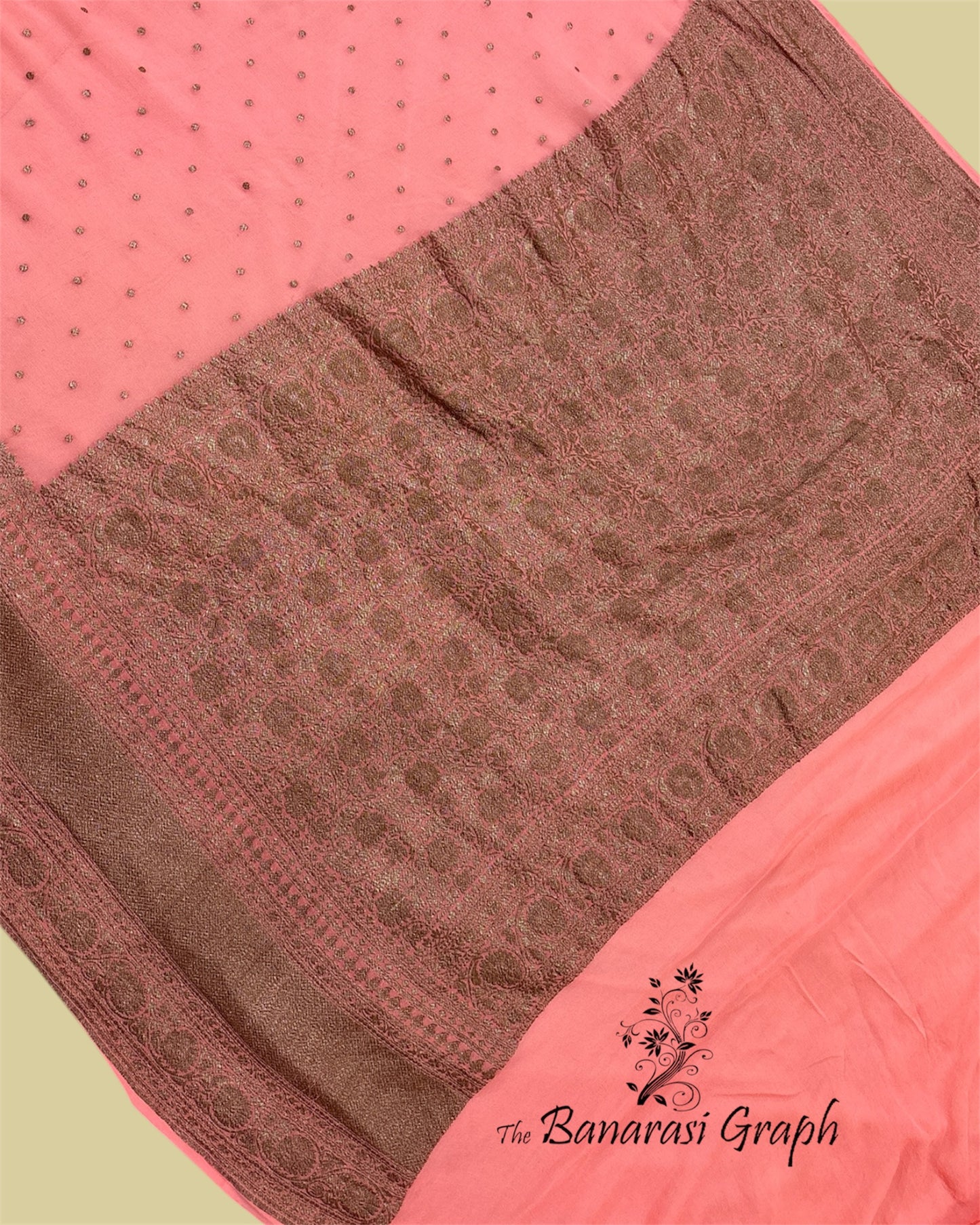 Peach Pure Khaddi Georgette Antique Zari - Banarasi Saree