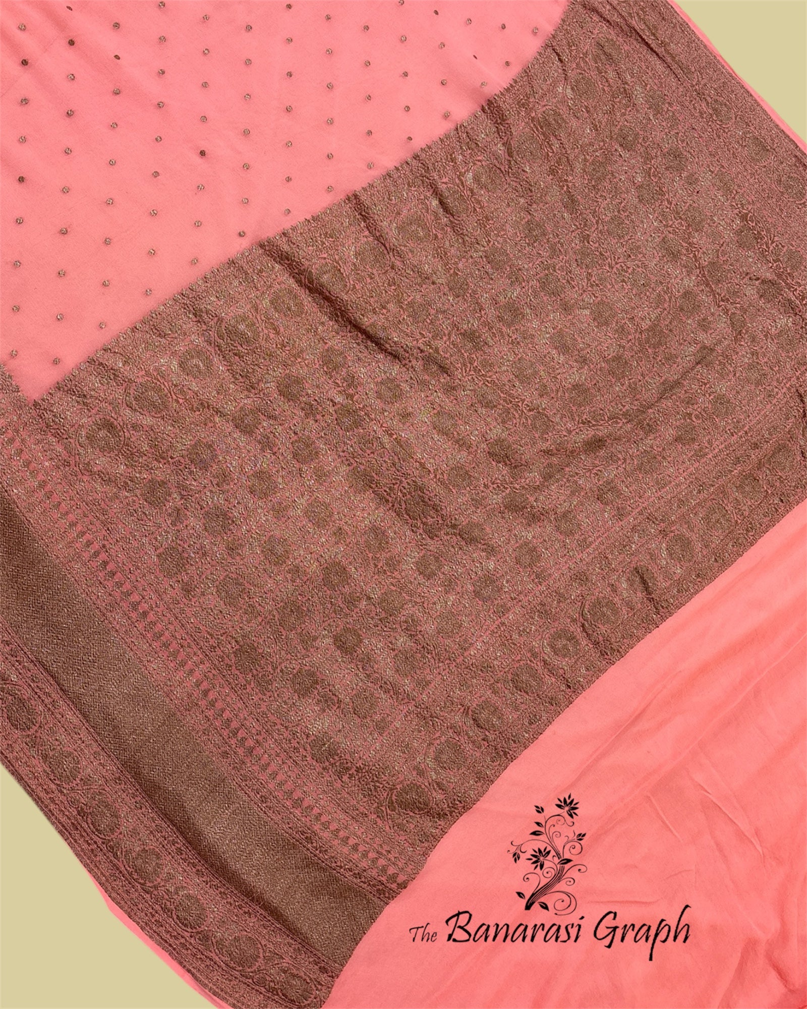 Peach Khaddi Georgette Antique Zari - Pure Banarasi Saree