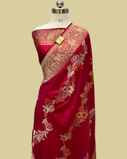 Pure Katan Kadhua Handloom Silk - Strip Sona Rupa with Meenakari Banarasi Saree