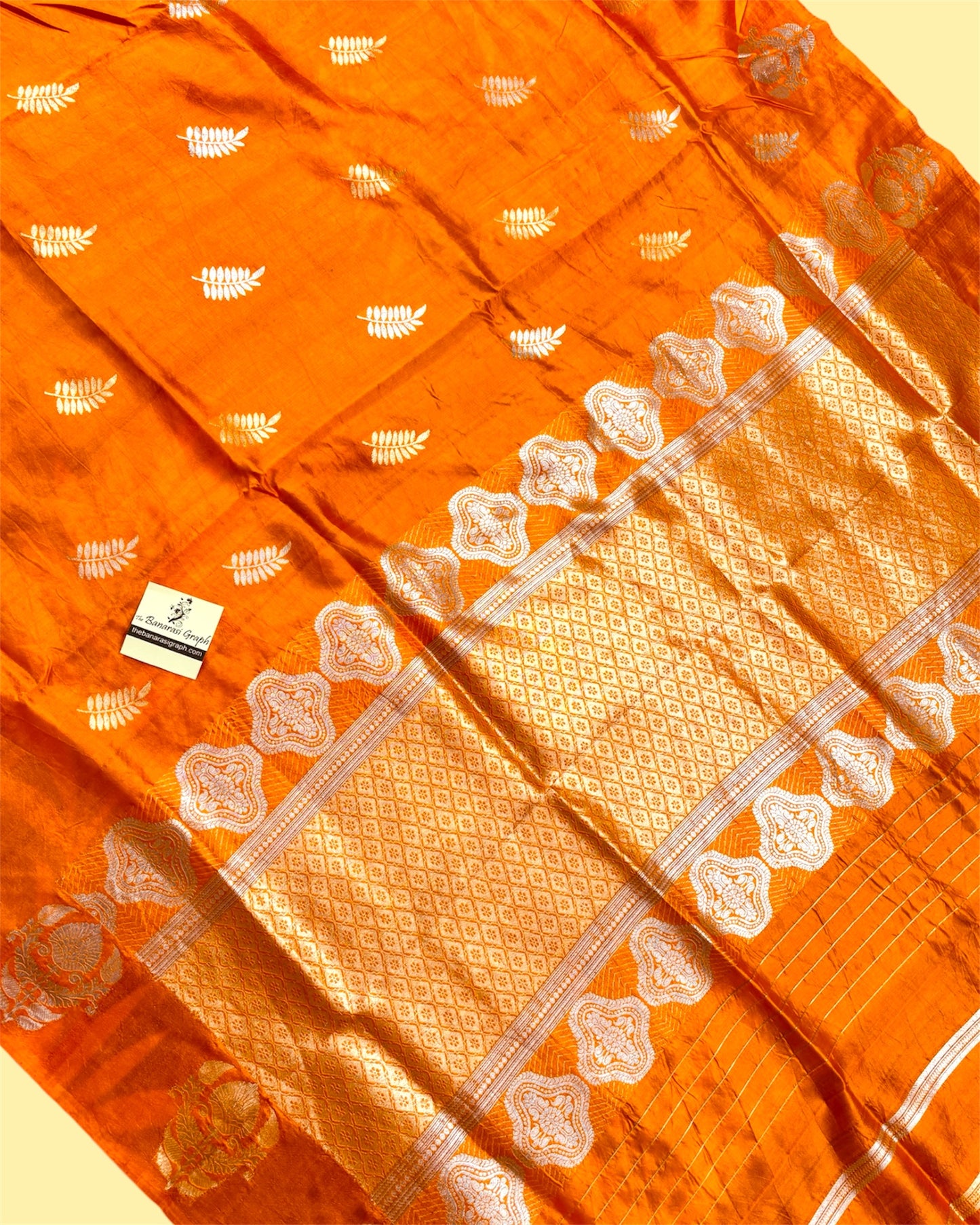 Orange Pure Raw Mango Handloom Silk - Kadhua Motifs Sona Rupa Banarasi saree