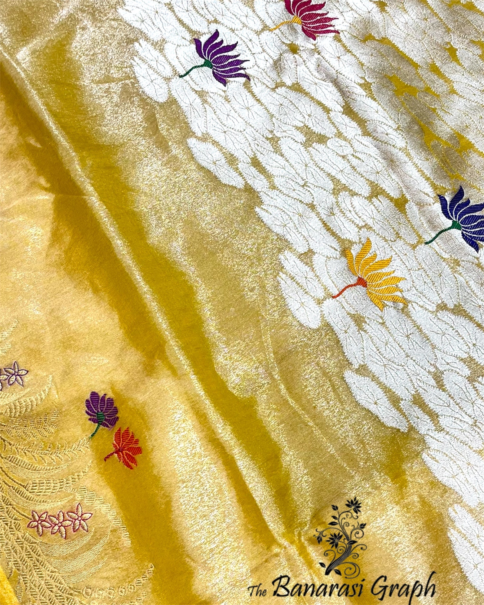 Gold Pure Tissue Handloom Silk with Meenakari Kadhua Motifs - Banarasi Saree