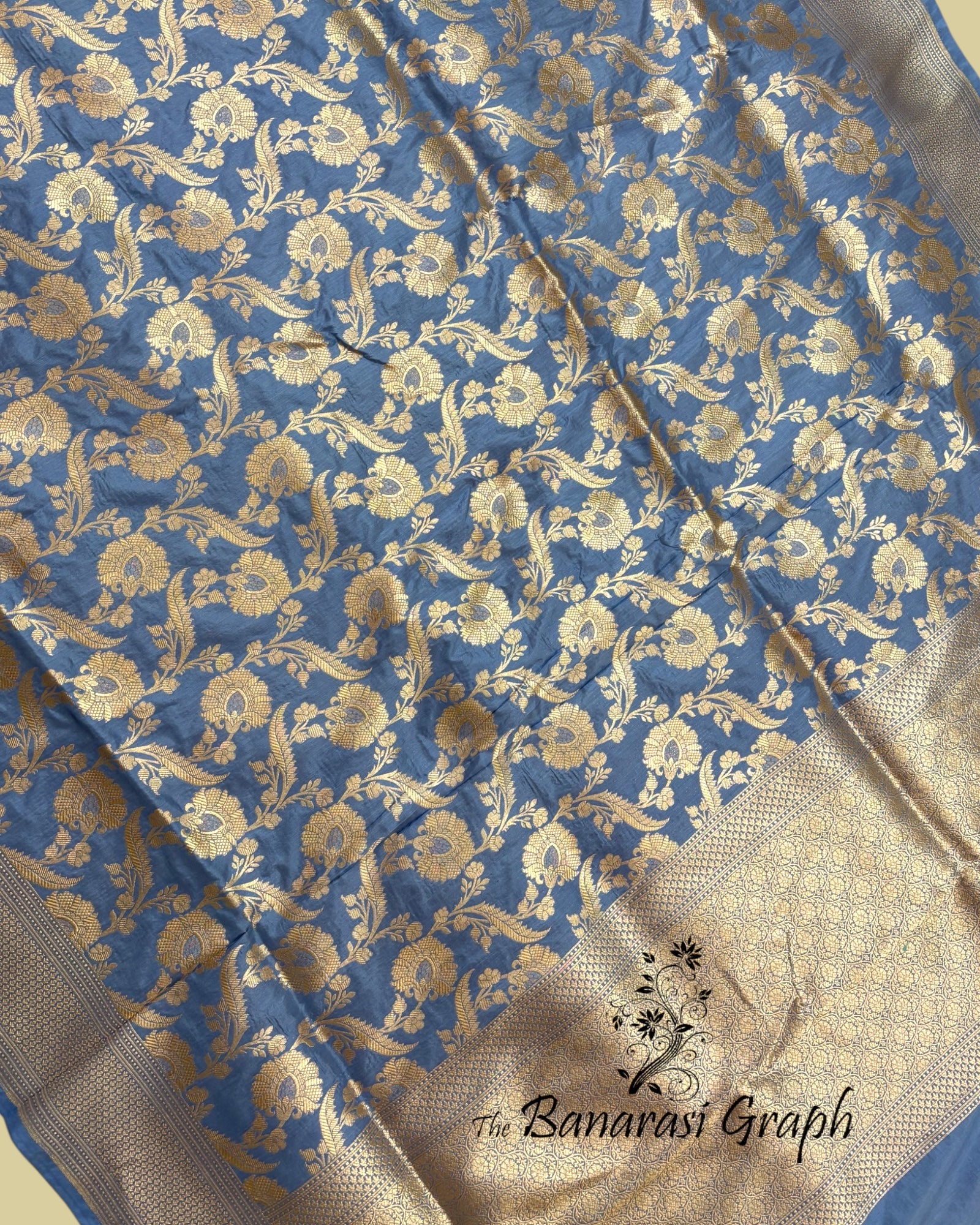 Grey Pure Katan Handloom Silk - All Over Jaal Work Banarasi Saree