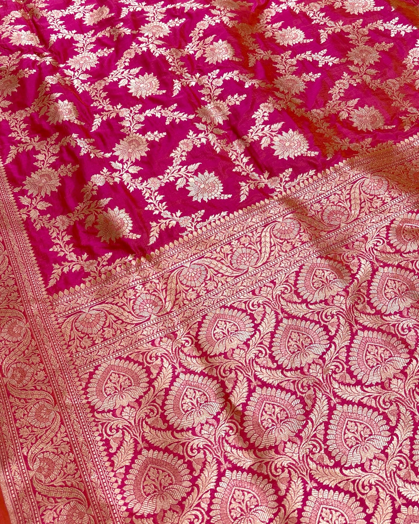 Shine Pink Pure Katan Uppada Handloom Silk - All Over Jaal Work Banarasi Saree