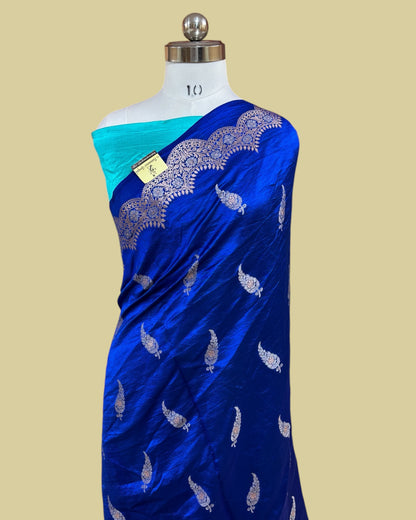 Royal Blue Raw Mango Kadhua Silk - Banarasi Saree