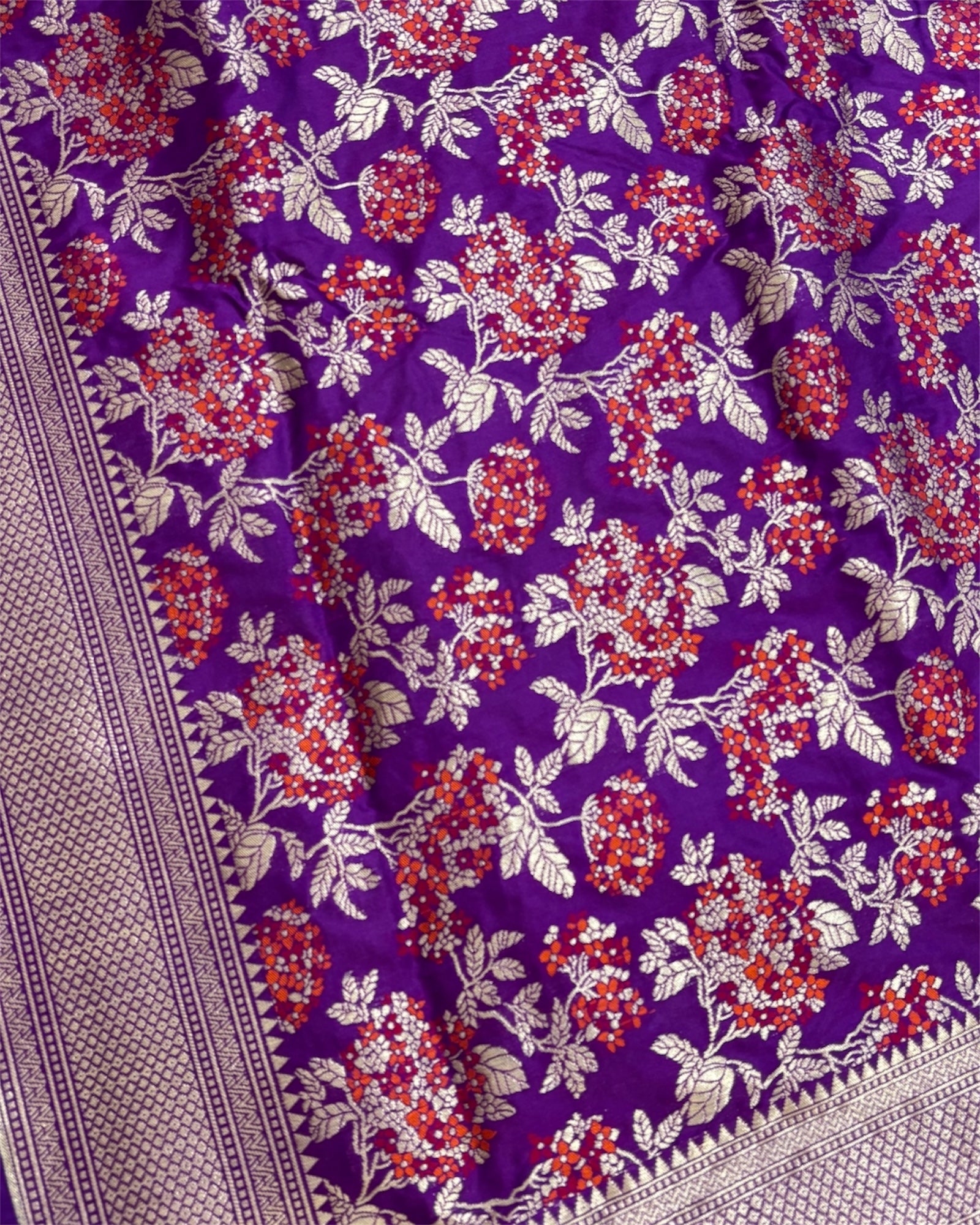 Majenta Pure Katan Handloom Silk - All Over Jaal Work With Meenakari Banarasi Saree