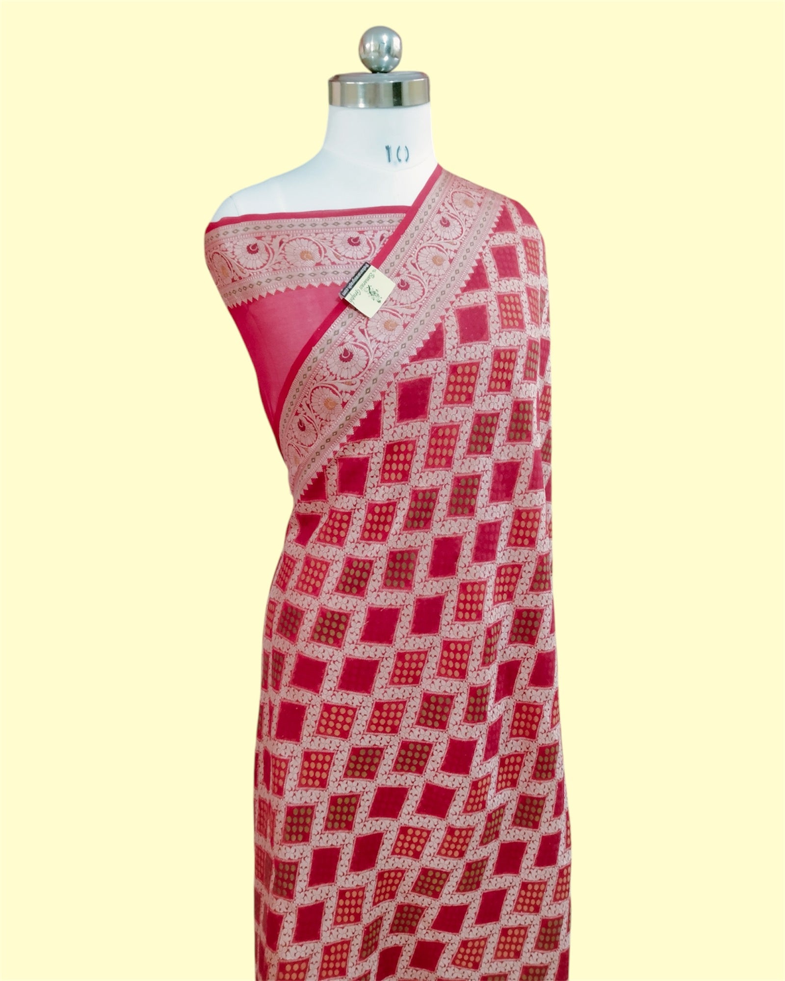 Red Khaddi Chiffon - Water Zari Multi Bhandej Pure Banarasi Saree