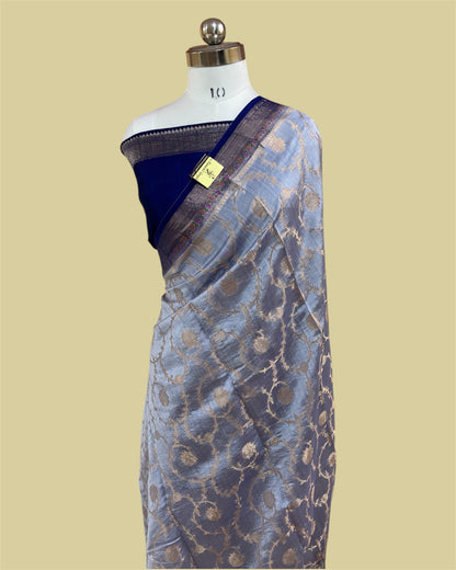 Grey Pure Chiniya Silk - All Over Jaal Work Banarasi Saree