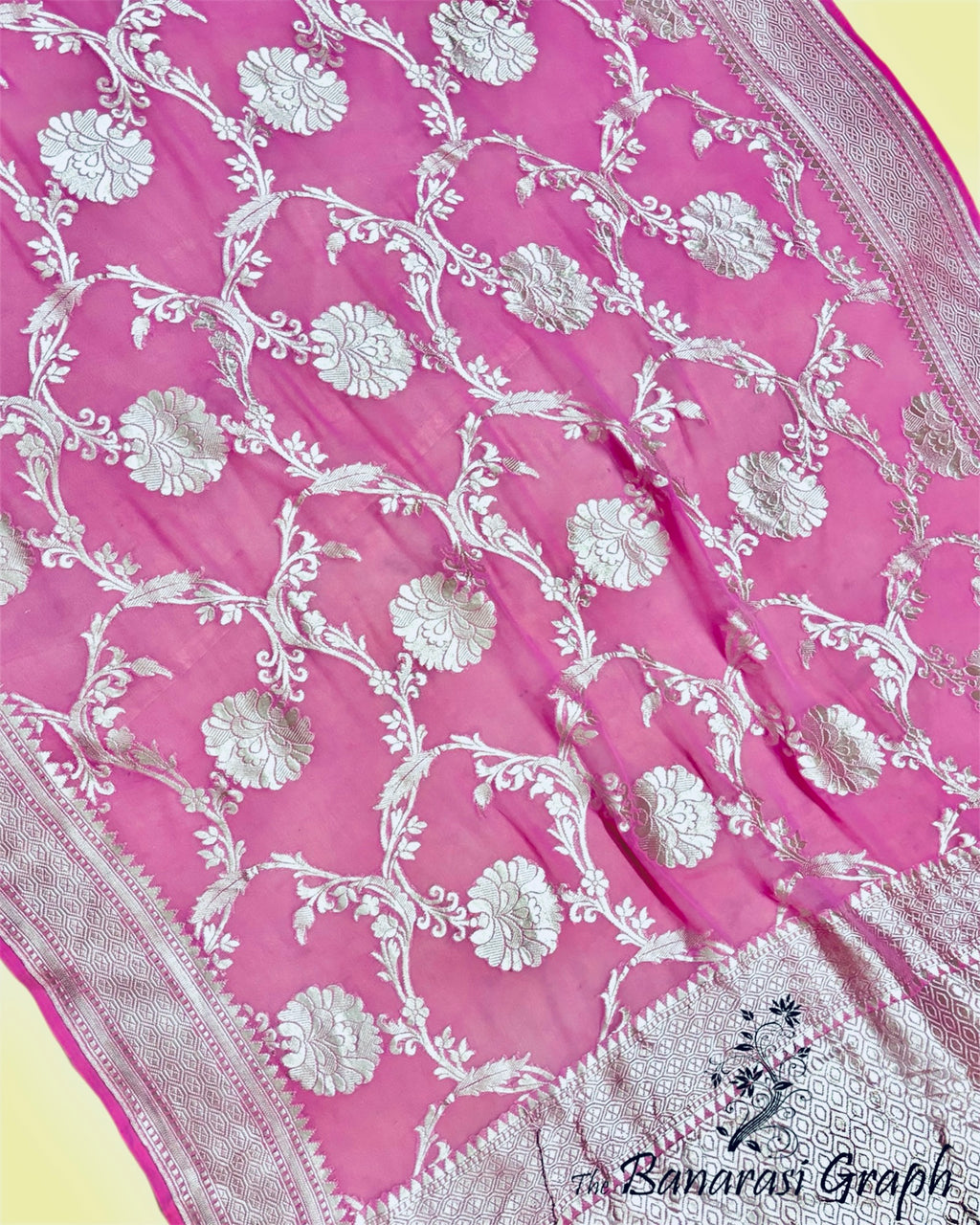 Khaddi Georgette Water Zari - All Over Jaal Work Pure Banarasi Saree