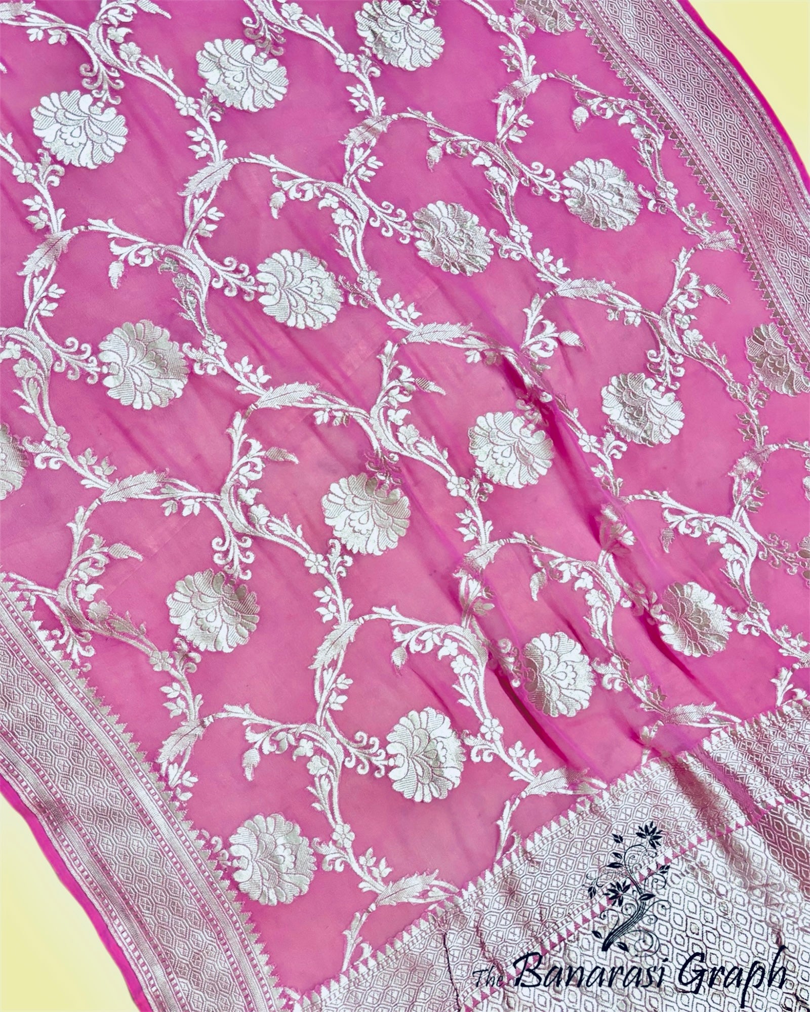 Khaddi Georgette Water Zari - All Over Jaal Work Pure Banarasi Saree