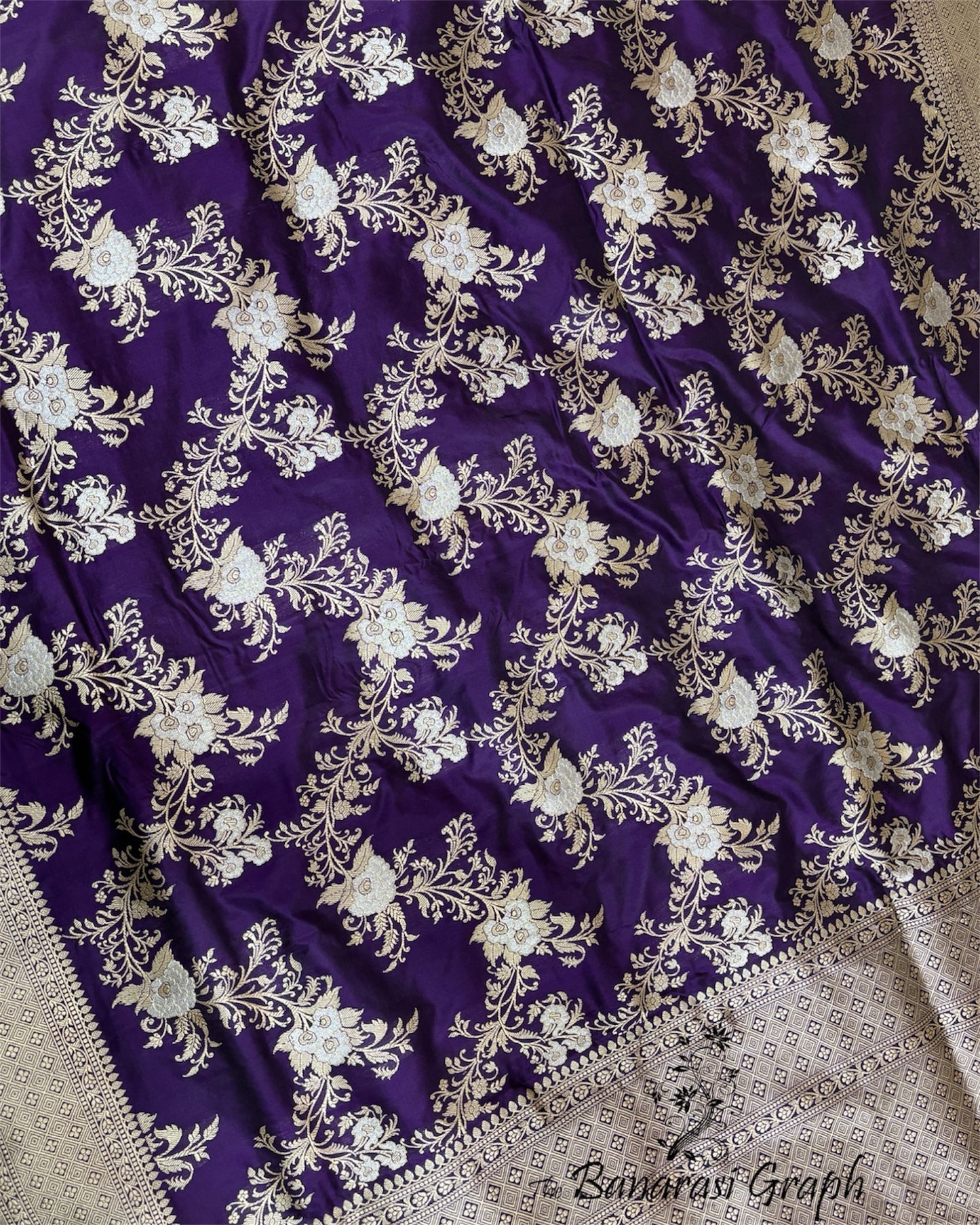 Dark Blue Pure Katan Handloom Silk - Kadhua Jaal Work Sona Rupa Banarasi Saree