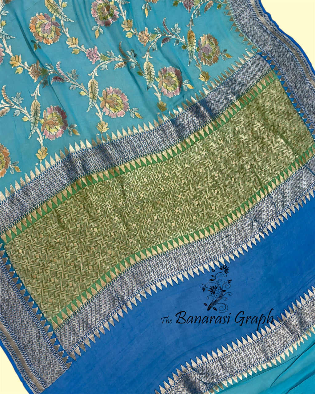 Khaddi Georgette Water Zari - All Over Jaal Work With Handbrush Pure Banarasi Saree