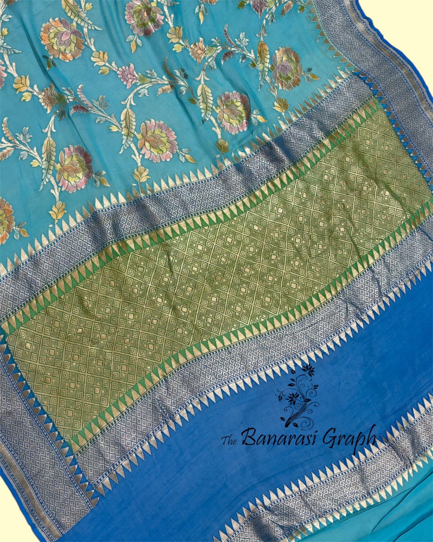 Pure Chiffon Georgette Water Zari Handloom - All Over Jaal Work with Meenakari Banarasi Saree