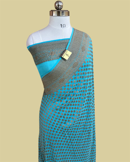 Blue Pure Khaddi Georgette Antique Zari - Banarasi Saree