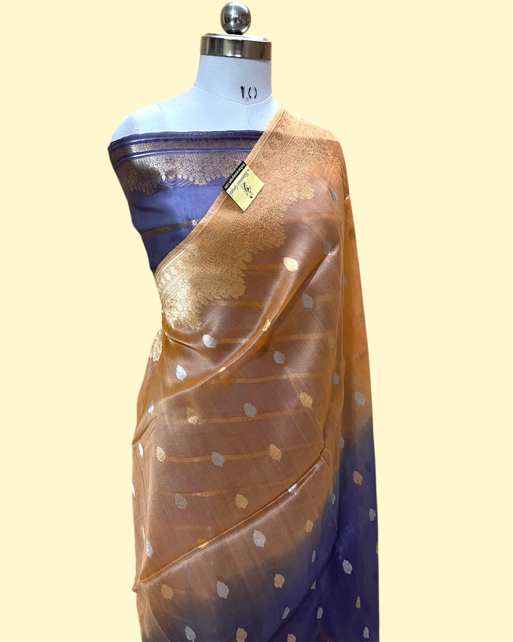 Dual Shade Pure Kora Handloom Silk - Kadhua Motifs Banarasi Saree