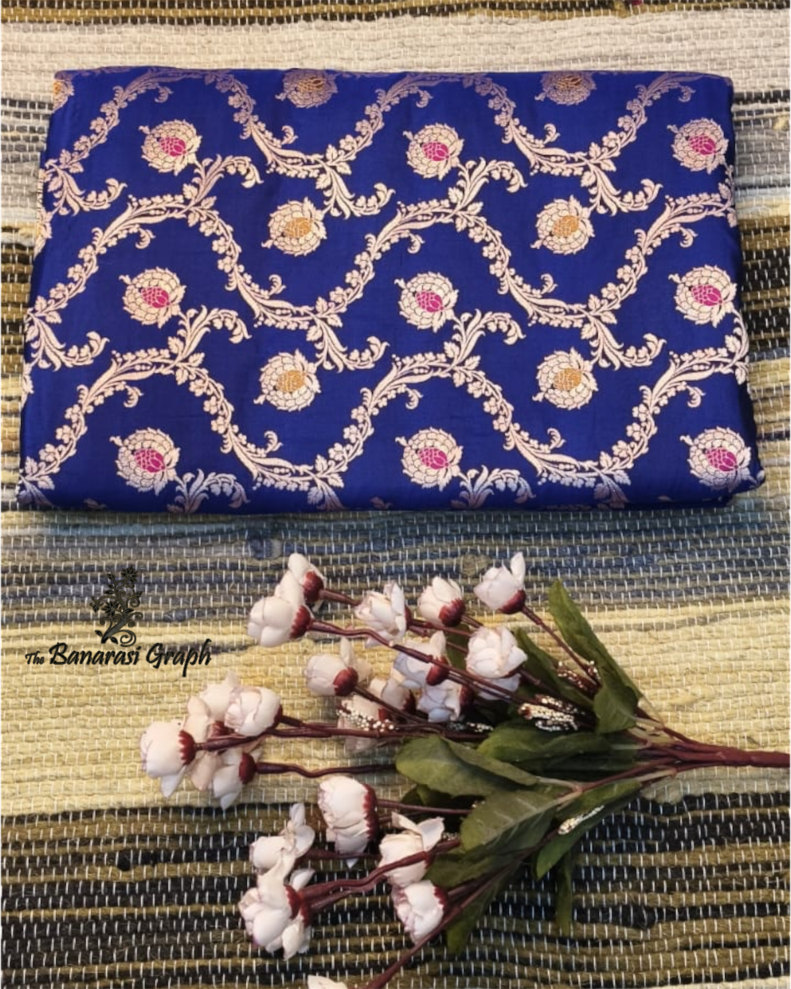 Royal Blue Pure Katan Handloom Silk - All Over Jaal Work with Meenakari Banarasi Saree