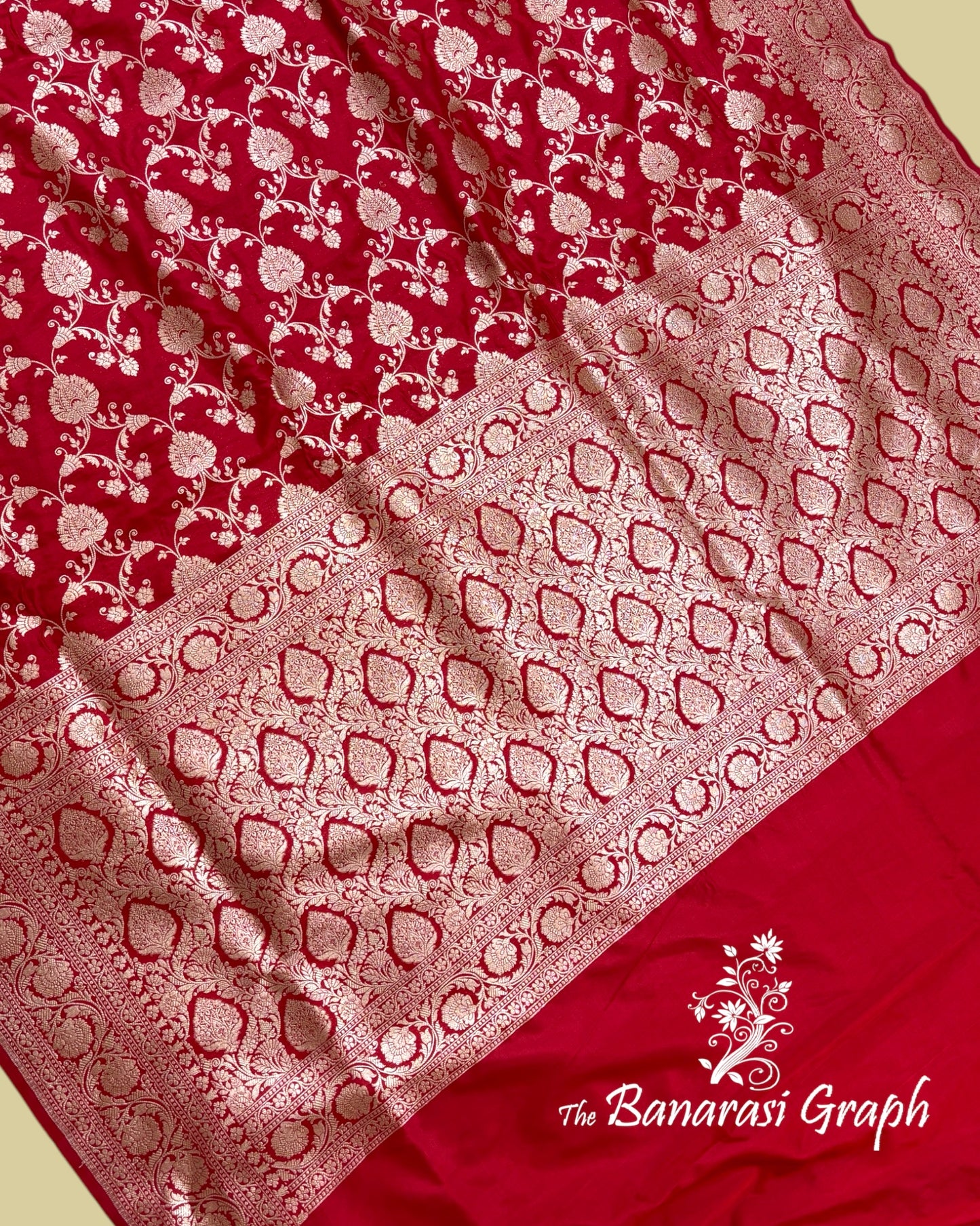 Red Pure Katan Uppada Handloom Silk - All Over Jaal Work Banarasi Saree