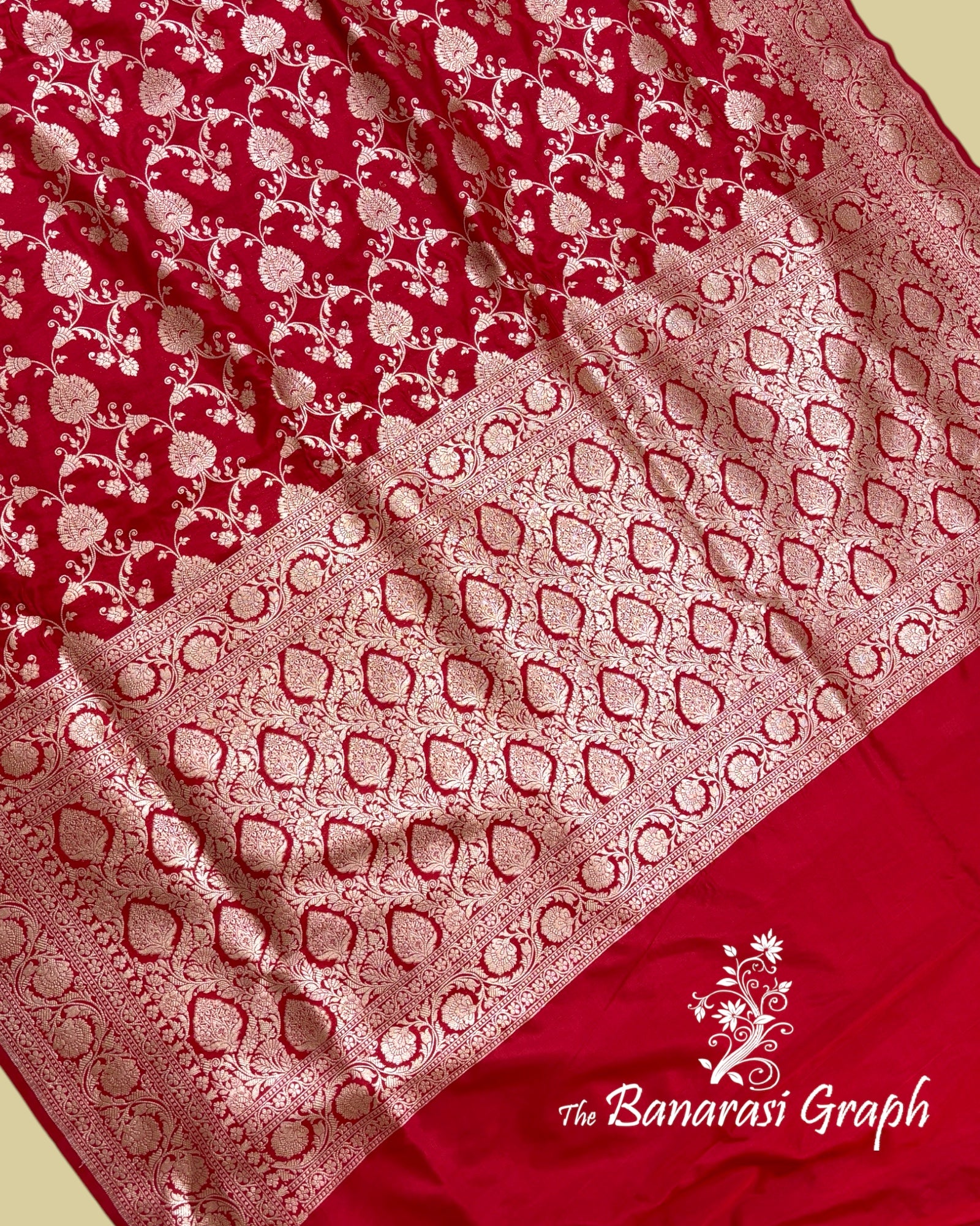 Red Pure Katan Handloom Silk - All Over Jaal Work Banarasi Saree