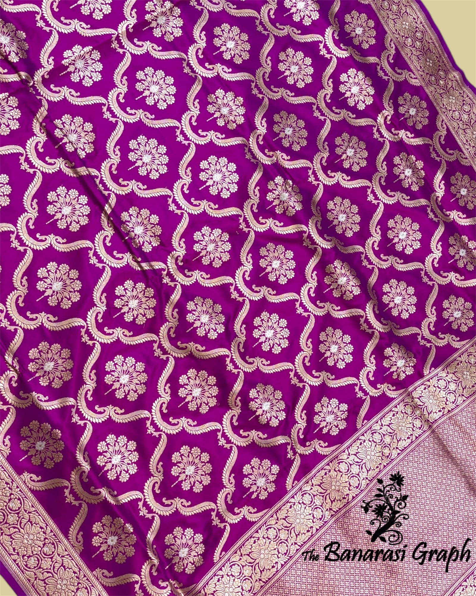 Majenta Pure Katan Handloom Silk - All Over Kadhua jaal Work with Meenakari Banarasi Saree